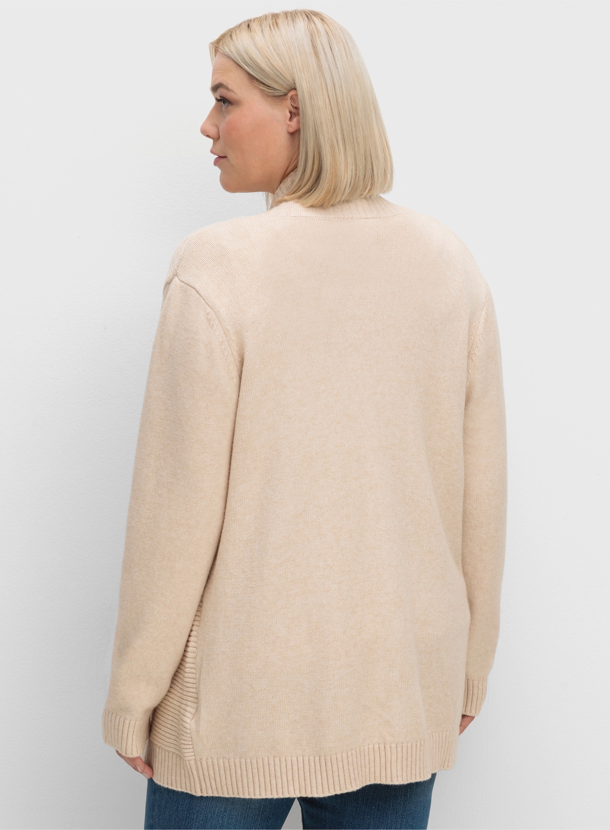 Strickjacke mit Ripp-Muster vorne - elfenbein-meliert