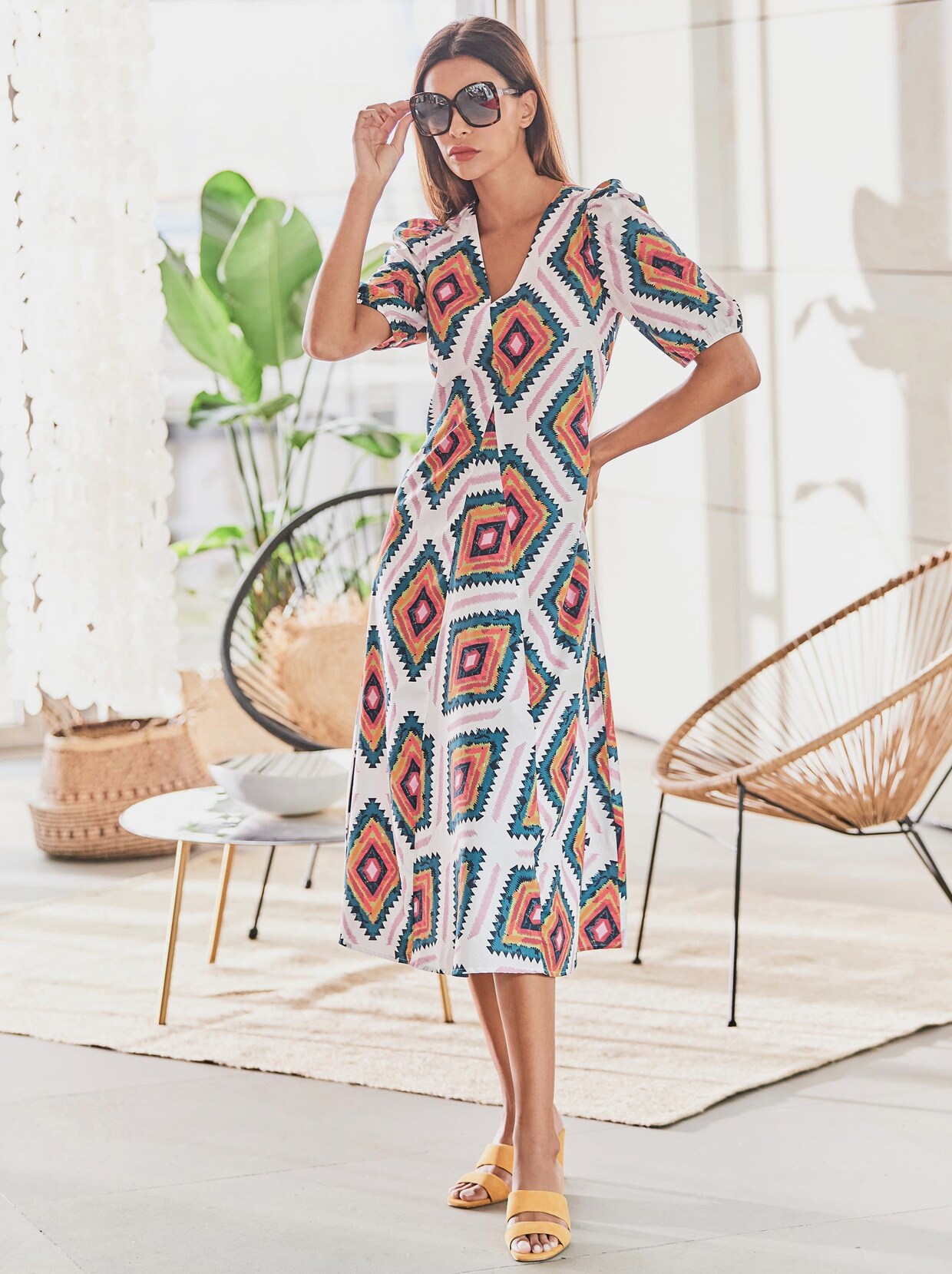 Rick Cardona Druck-Kleid - ecru-altrosa-bedruckt