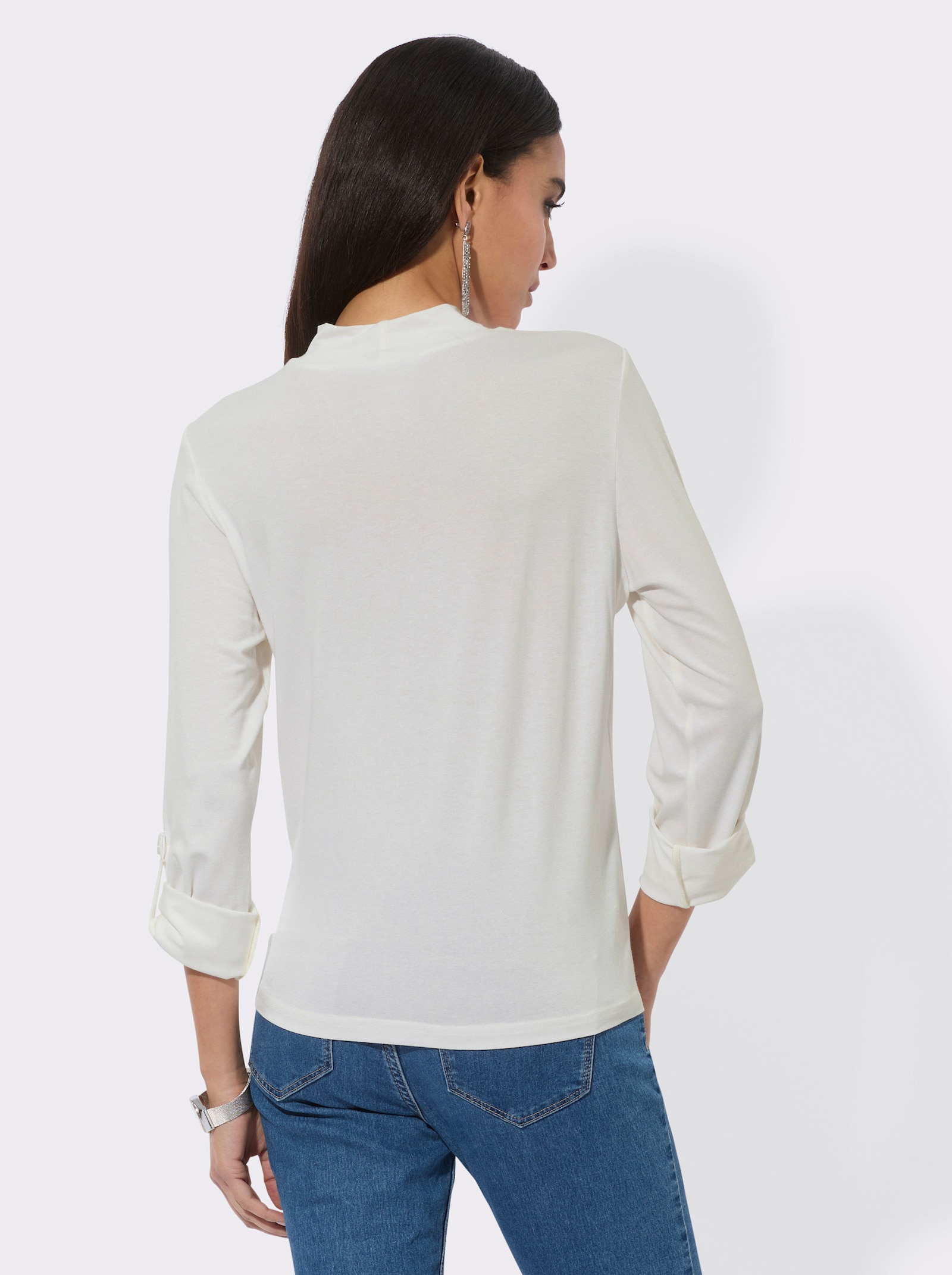 Shirt mit Krempelärmel - ecru-ozean-bedruckt