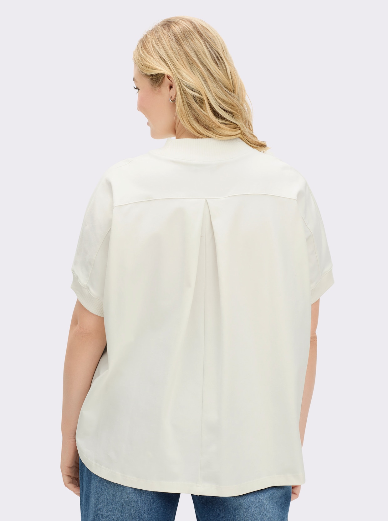 Stehkragenshirt mit Fledermaus-Ärmeln - ecru