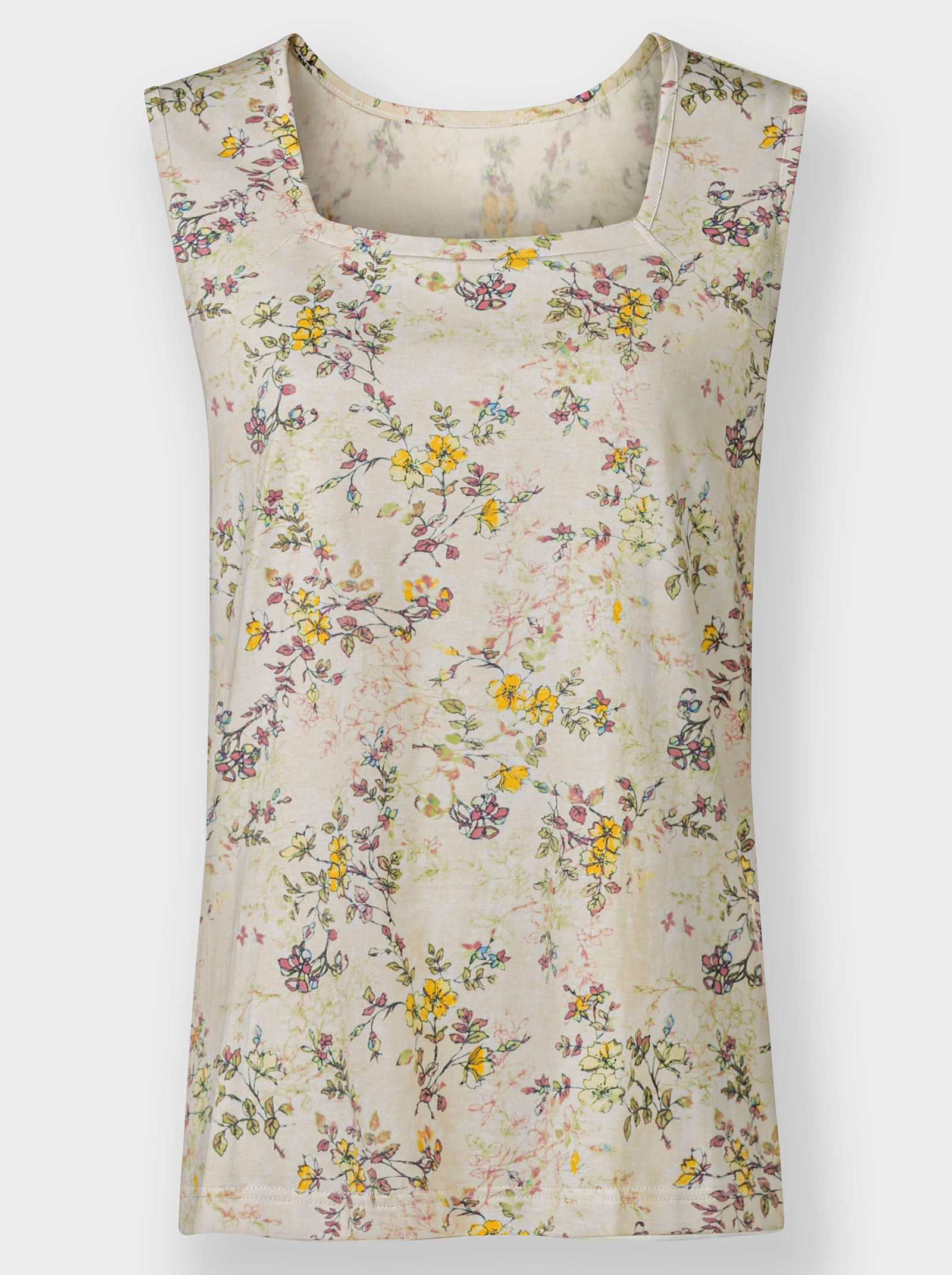 Shirttop met vierkante hals - champagne geprint