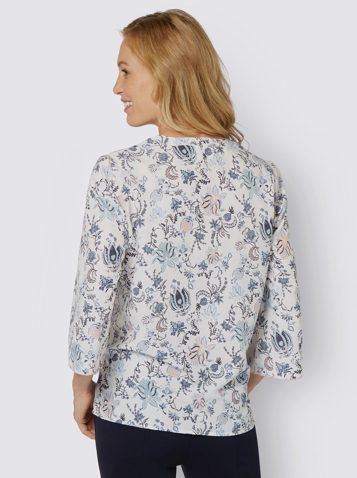 Comfortabele blouse - ecru/apricot bedrukt