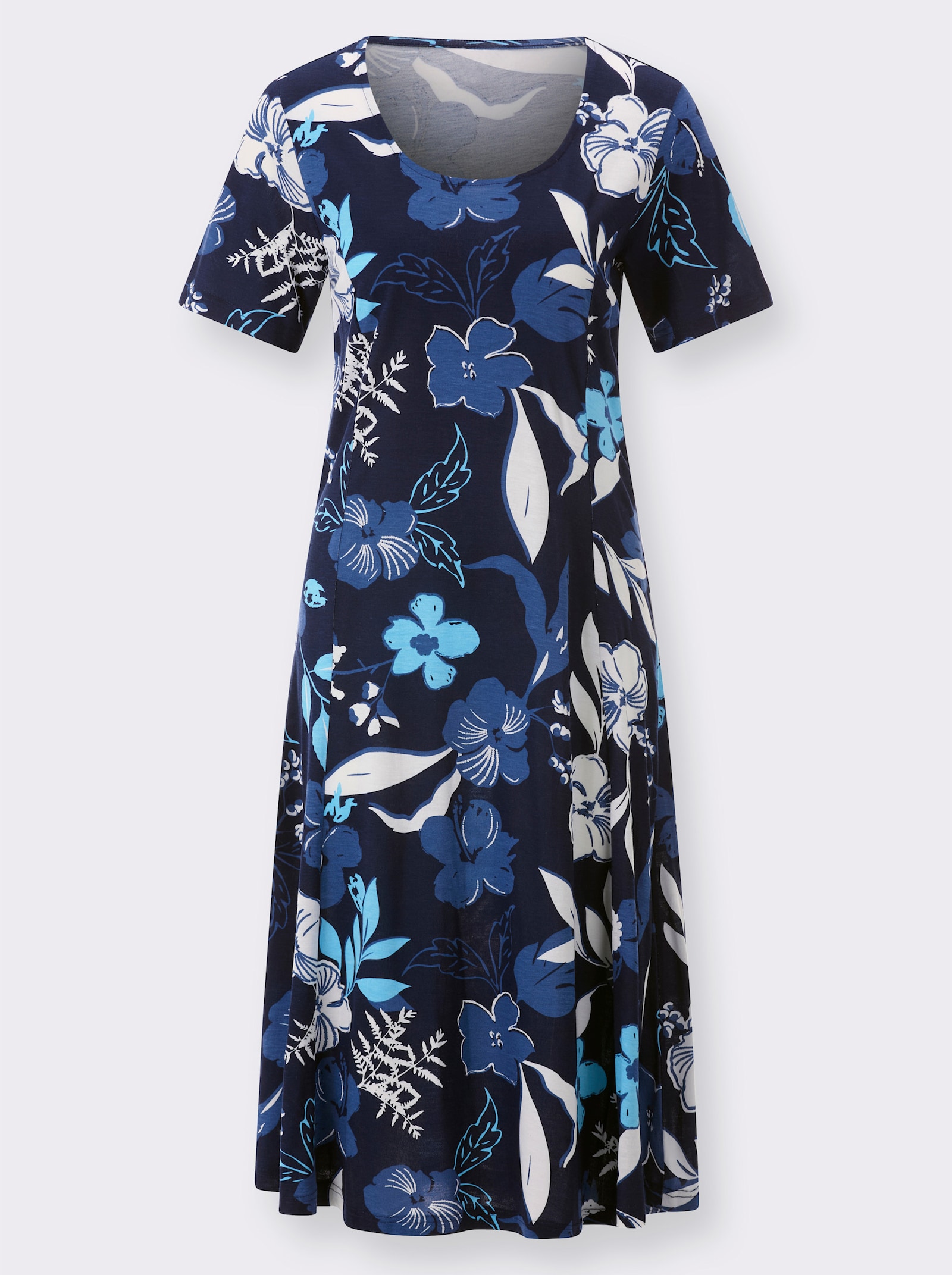 Shirtkleid in leicht ausgestellter Form - marine-jeansblau-bedruckt