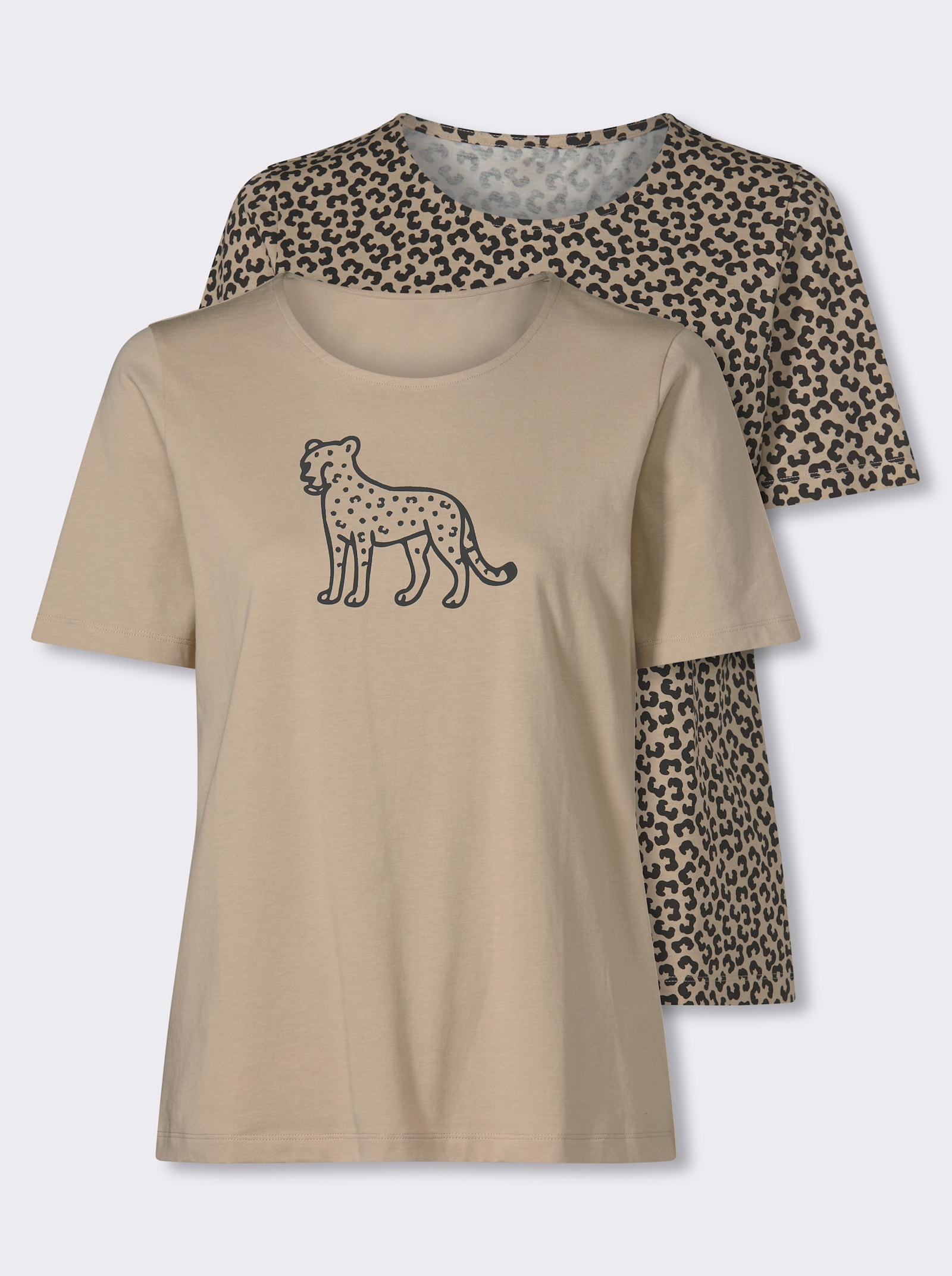 Shirts (2 stuks) - beige + beige/zwart bedrukt