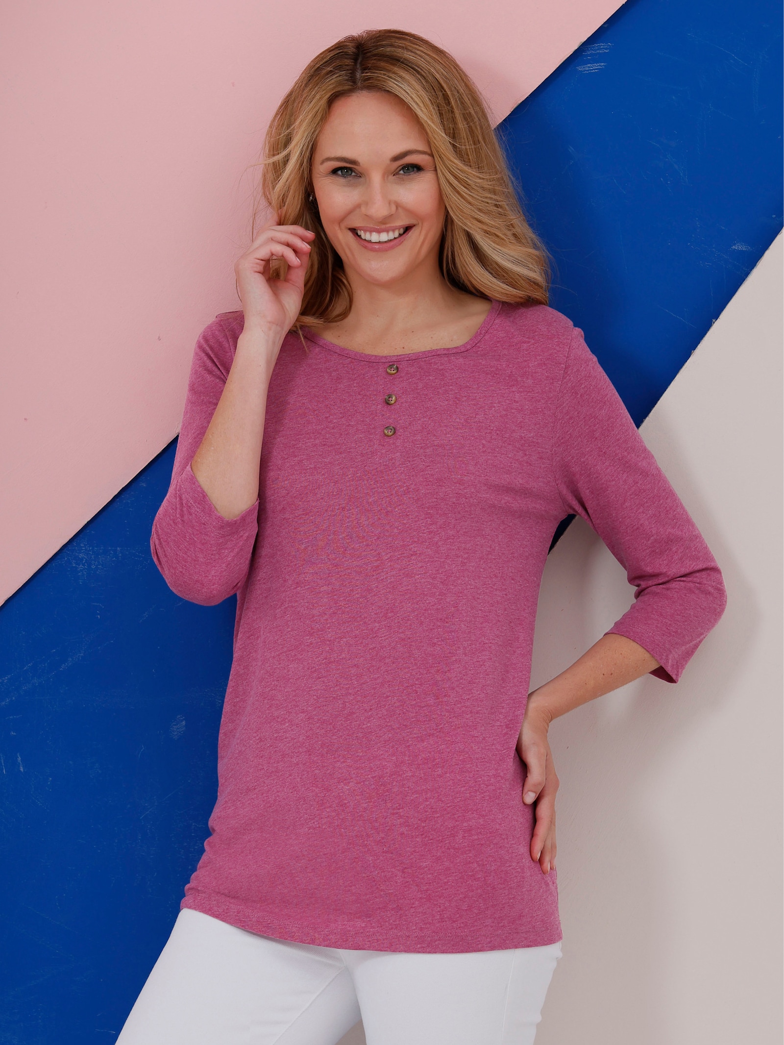 Dlouhé tričko s 3/4 rukávy - magenta-melír