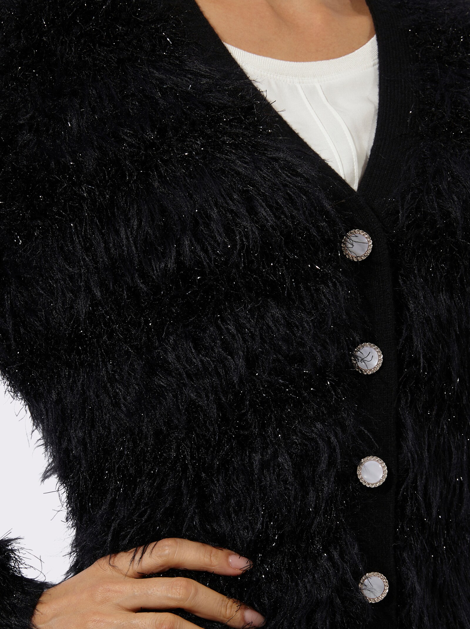 Strickjacke mit Glitzergarn - schwarz