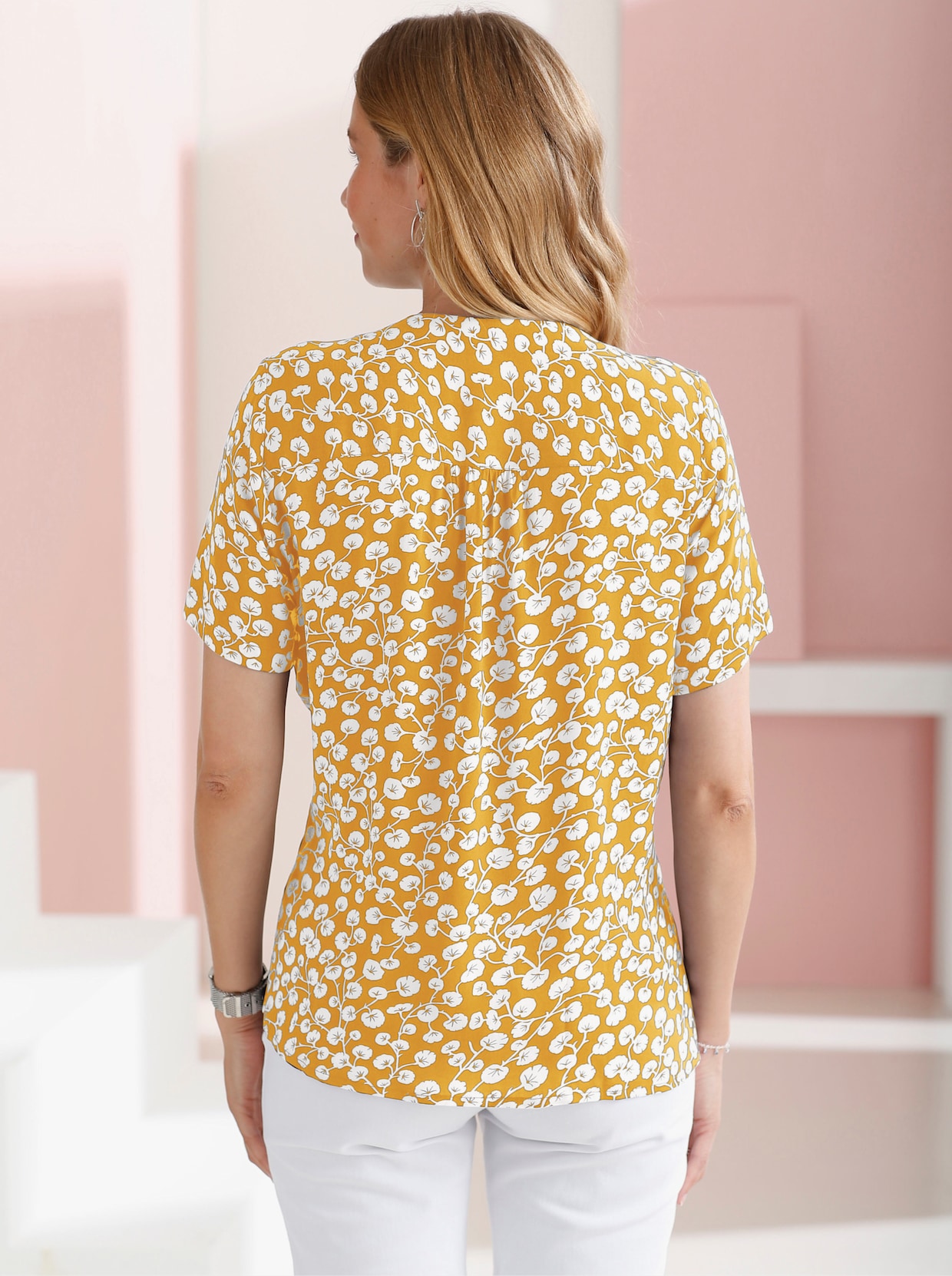 Comfortabele blouse - geel geprint