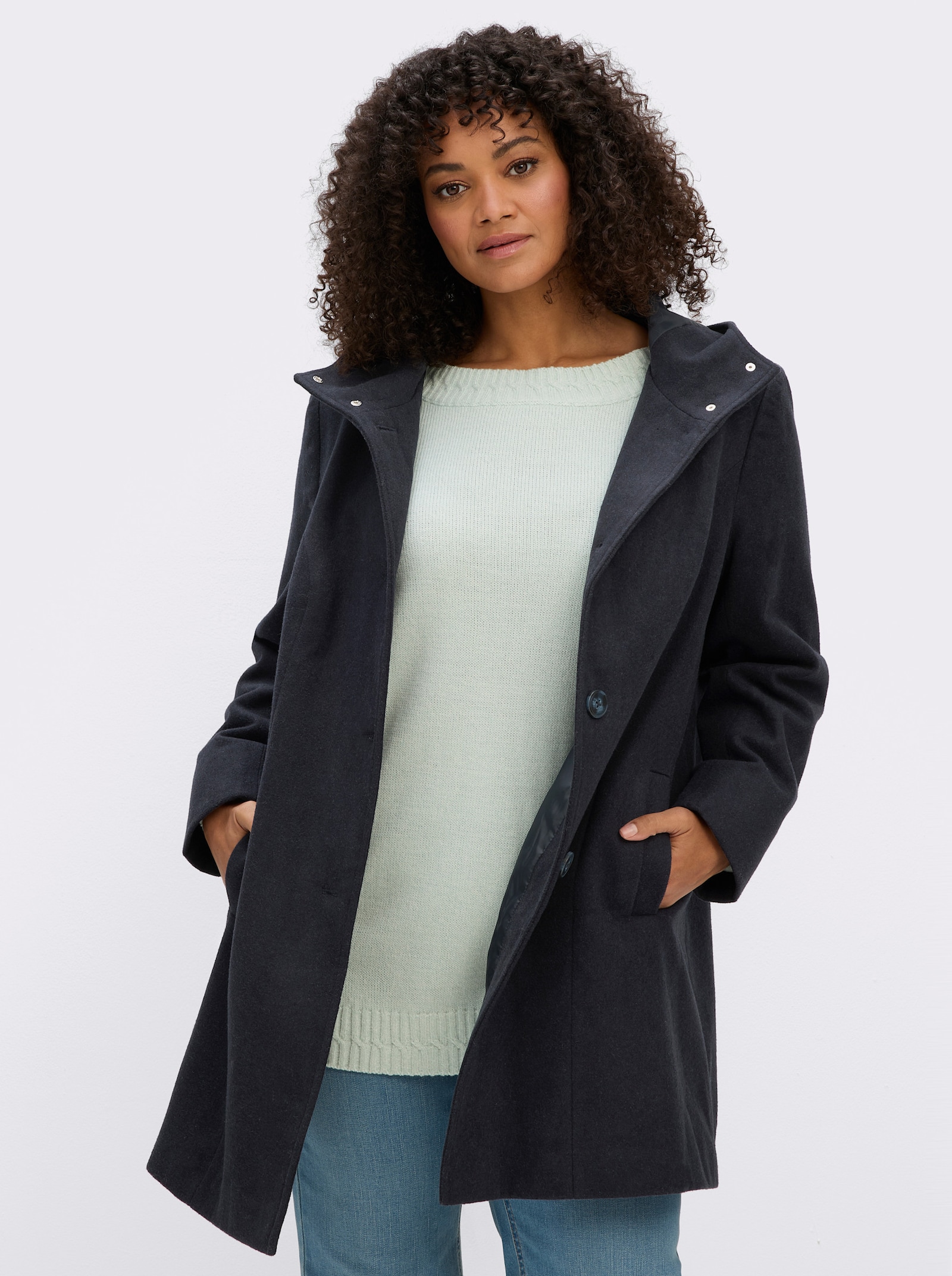 sheego Kapuzenjacke in A-Linie - tiefblau
