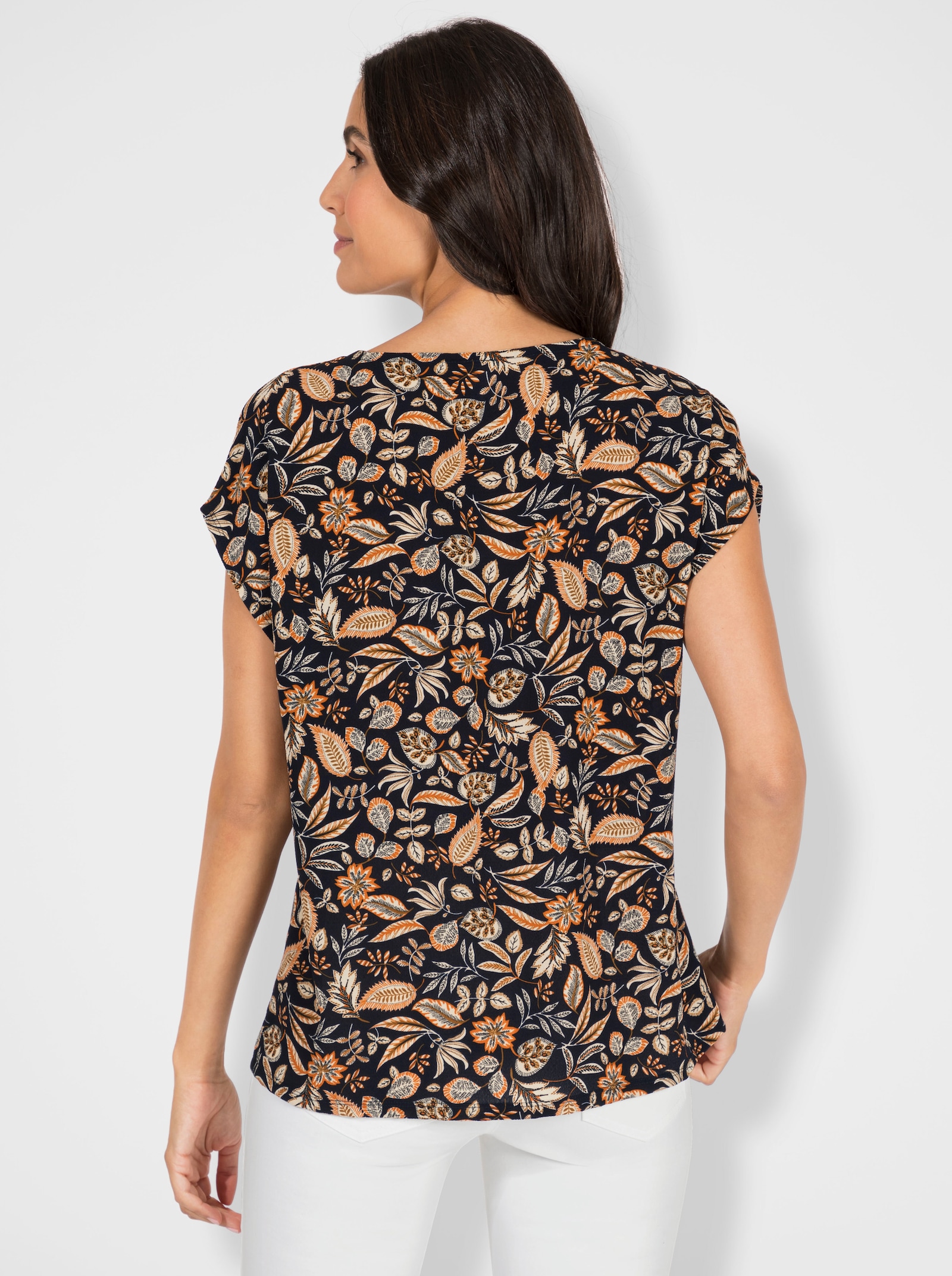 Schlupfbluse in Crêpe-Qualität - marine-beige-bedruckt