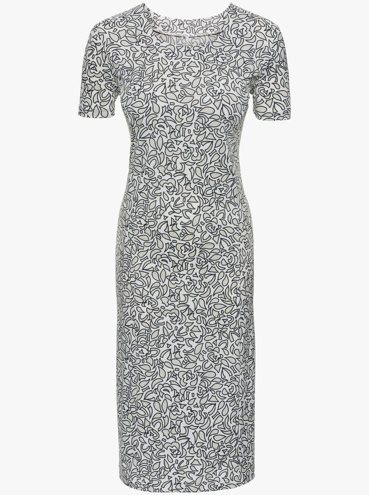 Klänning med tryck - grå+vit, tryckt