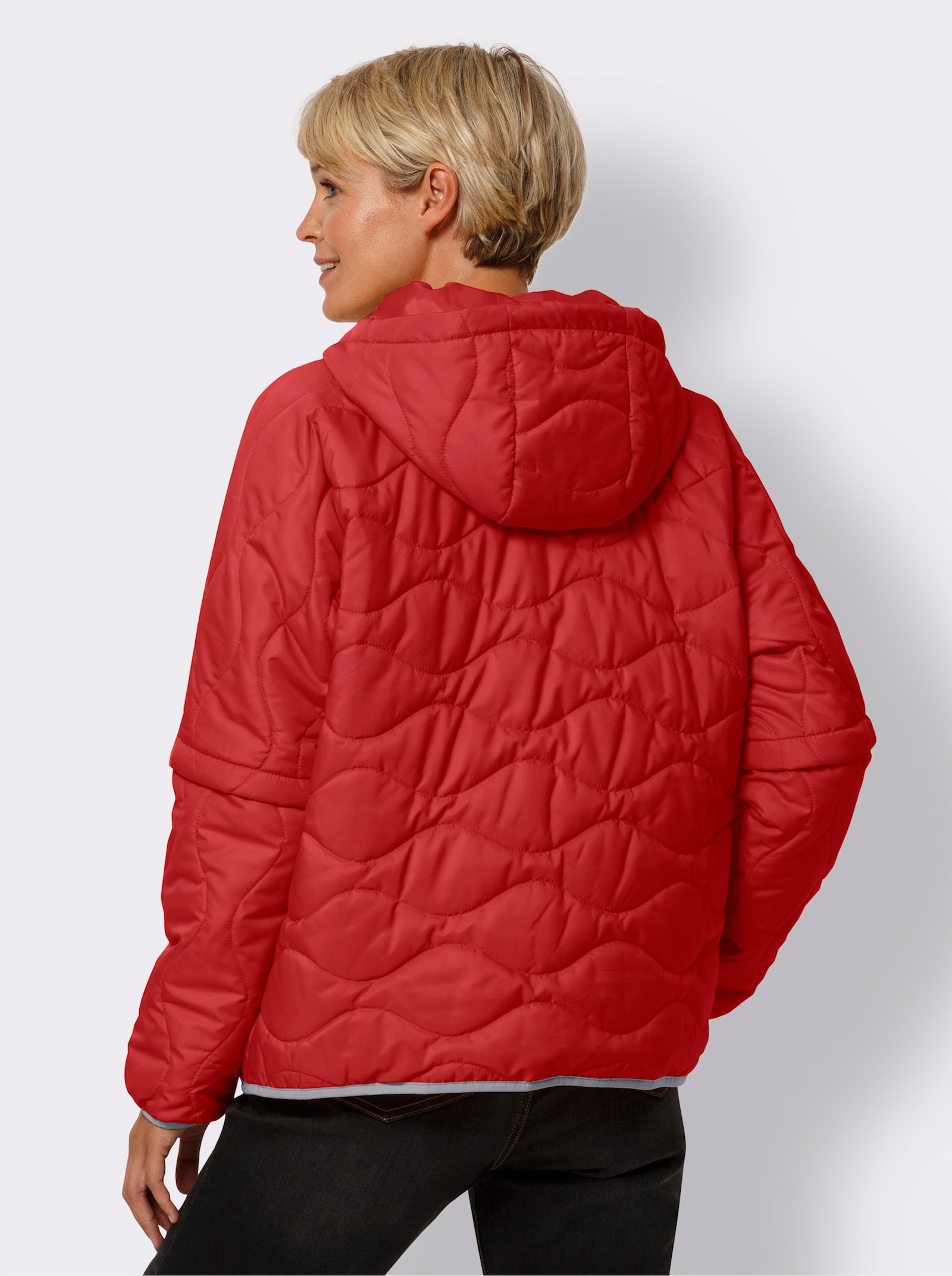 Gewatteerde jas met afneembare mouwen - rood