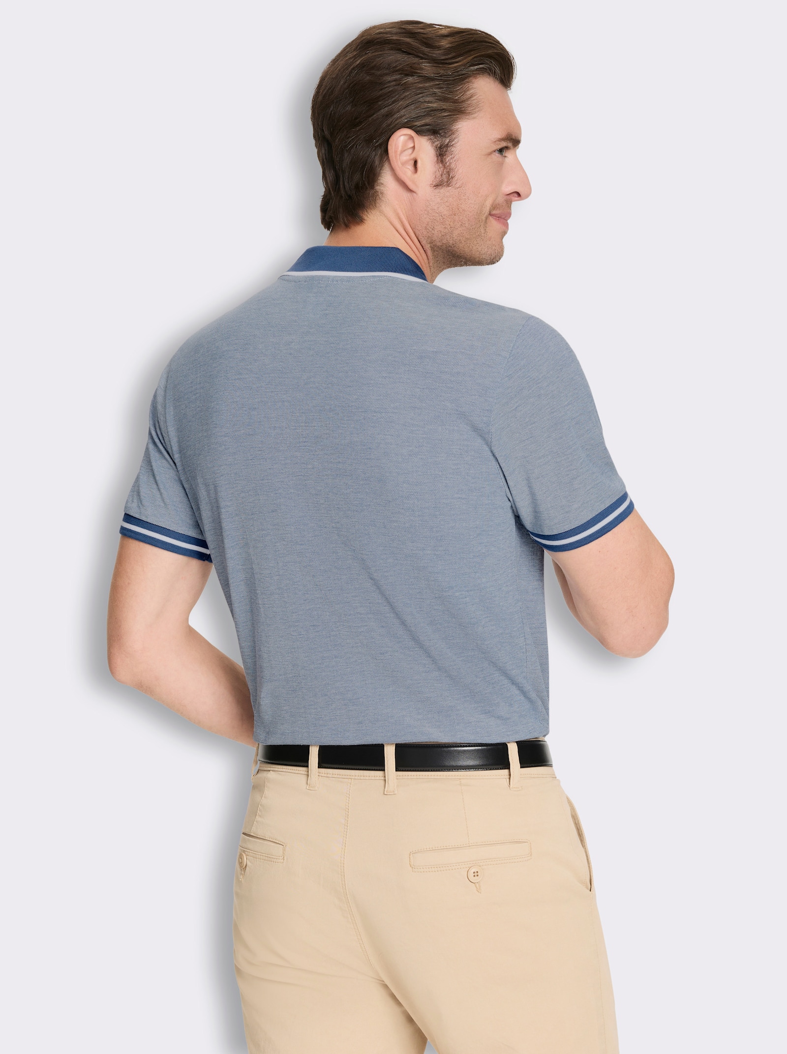 Marco Donati Kurzarmshirt mit Reißverschluss - jeansblau-gemustert