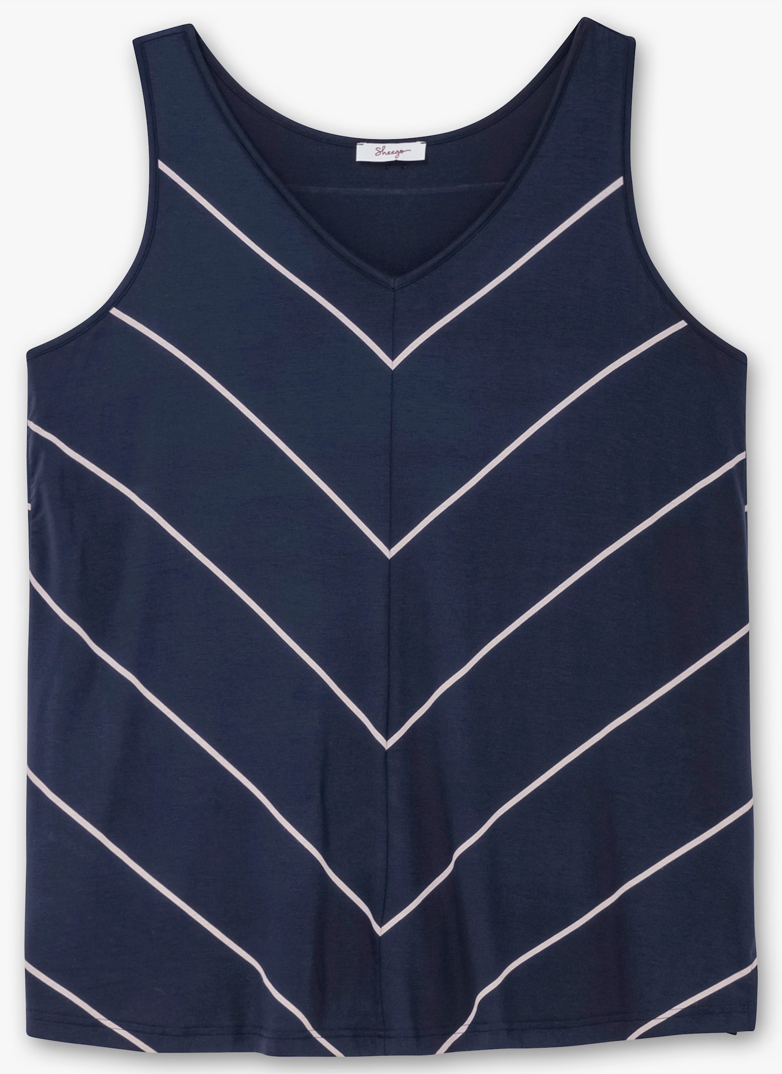 sheego Lange top met strepen, in lichte A-lijn - diepblauw gestreept