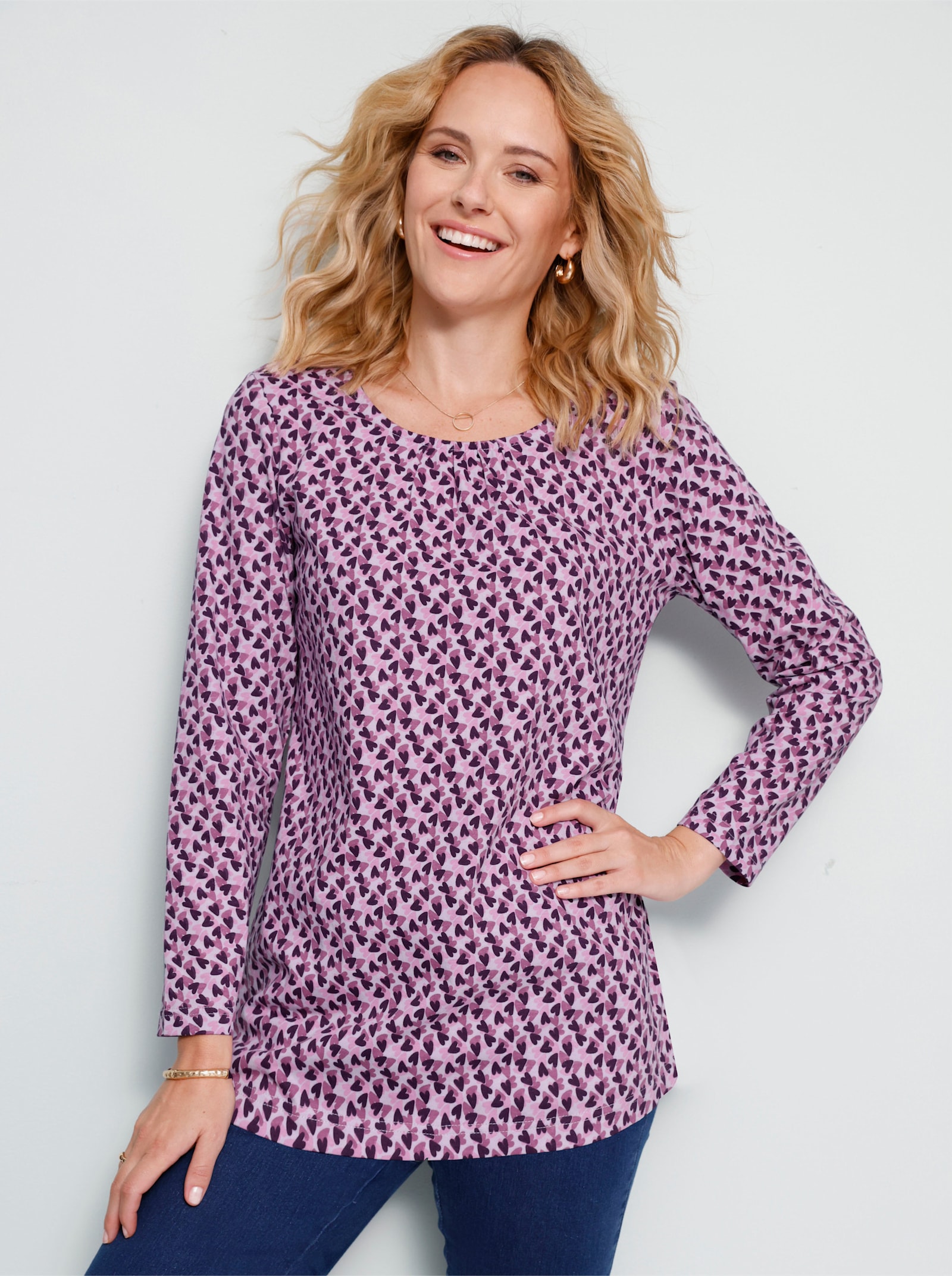 Longshirt mit Herzchen-Print - flieder-traube-bedruckt