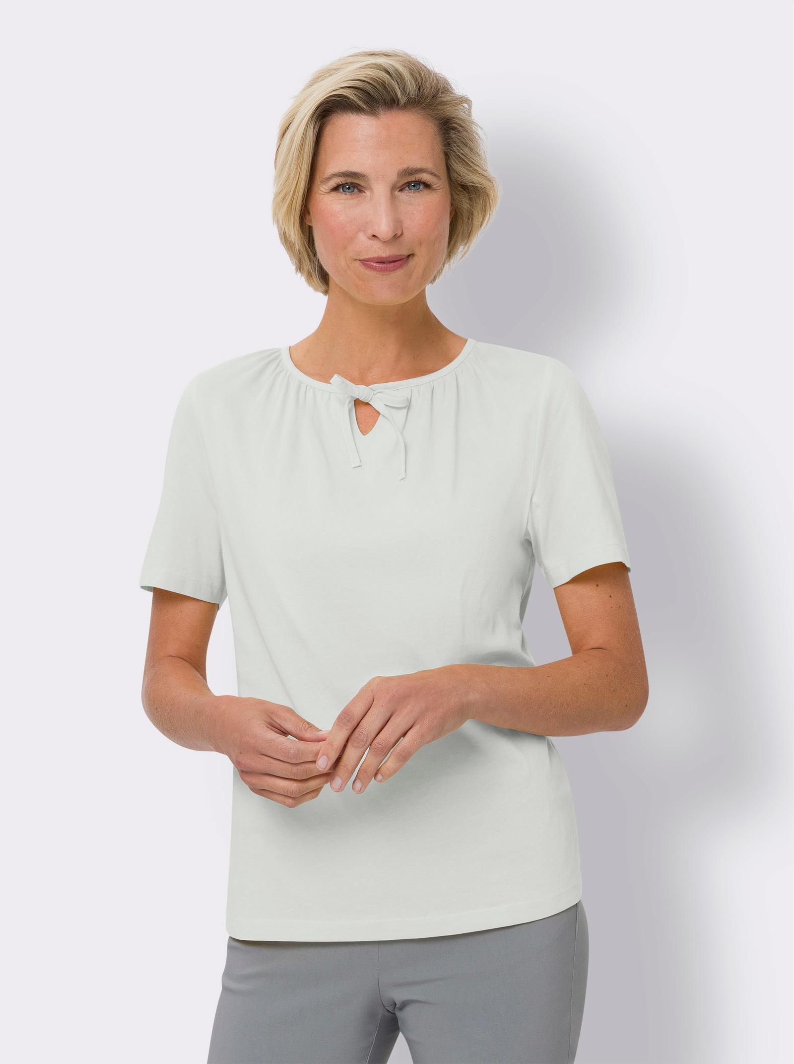 T-Shirt mit Raffungen - weiß