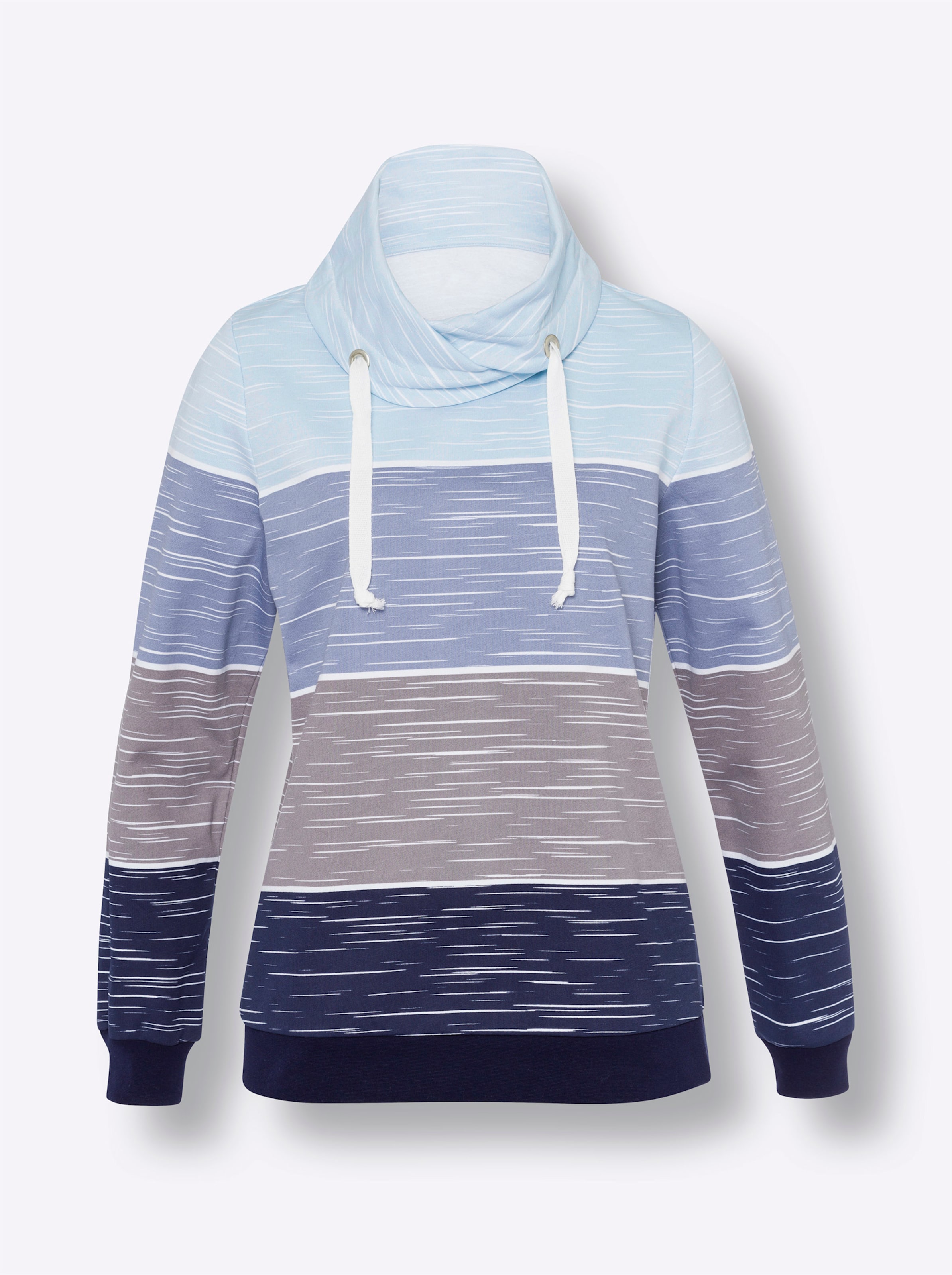 Classic Basics Damen Dunkelblau/Hellblau Sweatshirt Gr. 44, Blau (Marine, Bedruckt), 100% Baumwolle, Gemustert, Gestreift, Mehrfarbig, Sweatshirts Sweatshirt - Bild 2