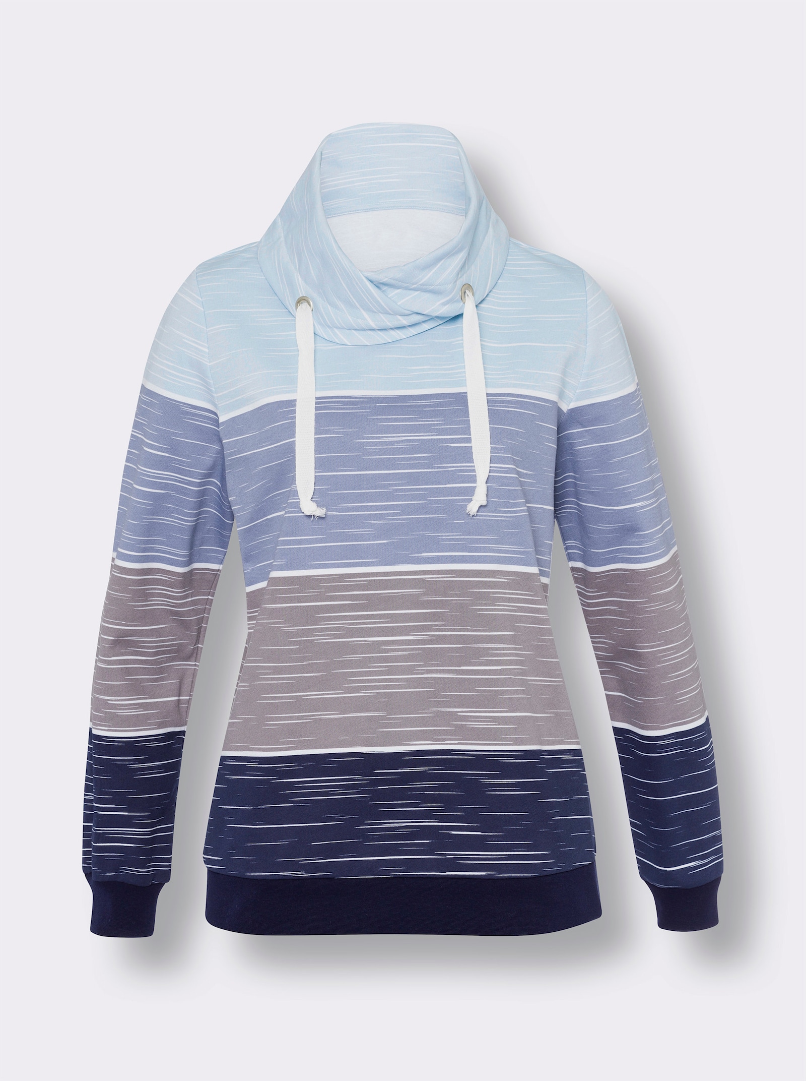 Sweatshirt mit überlappendem Rollkragen - marine-hellblau-bedruckt