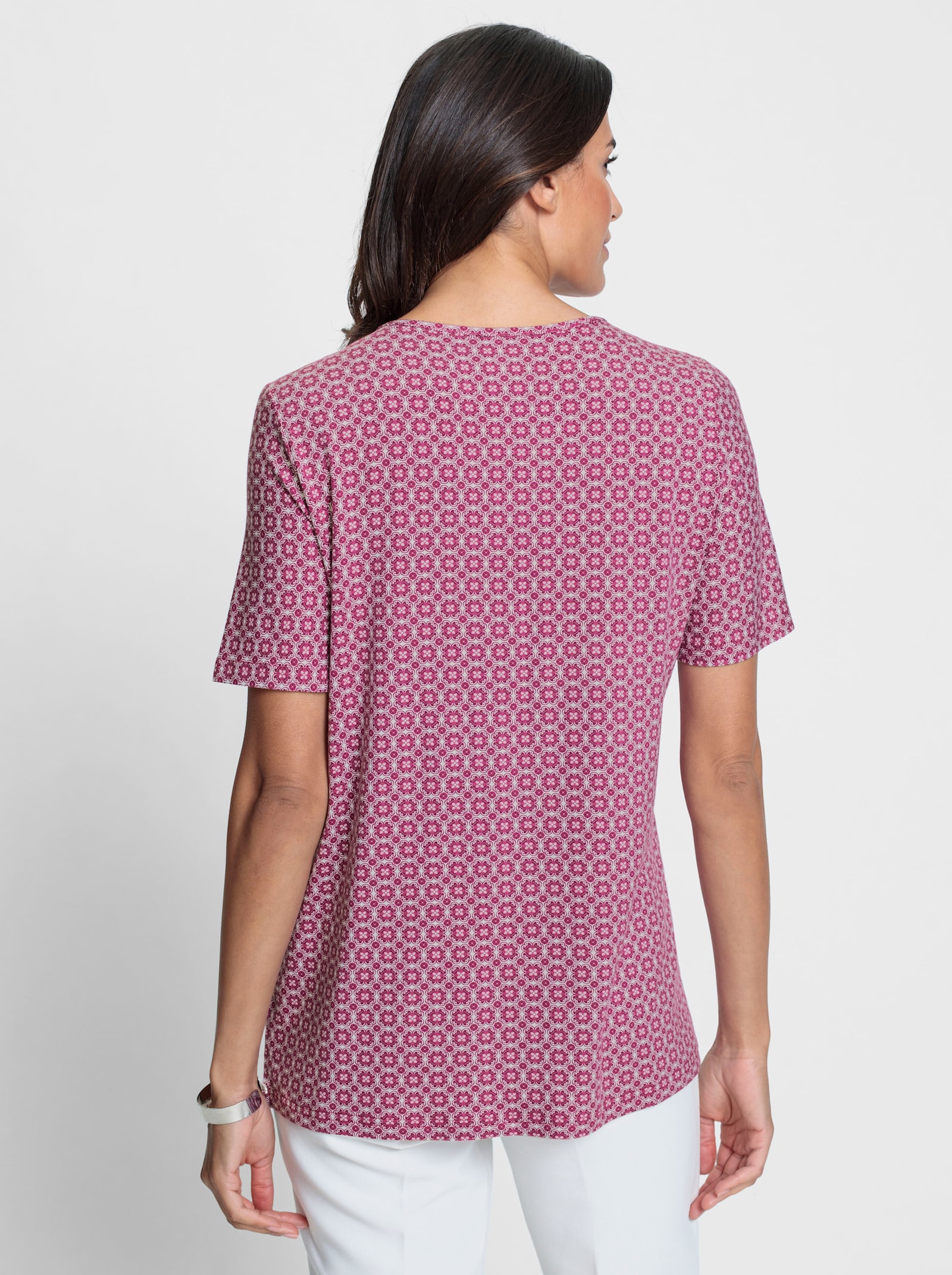 Tuniekshirt in A-lijn - heide/wit bedrukt