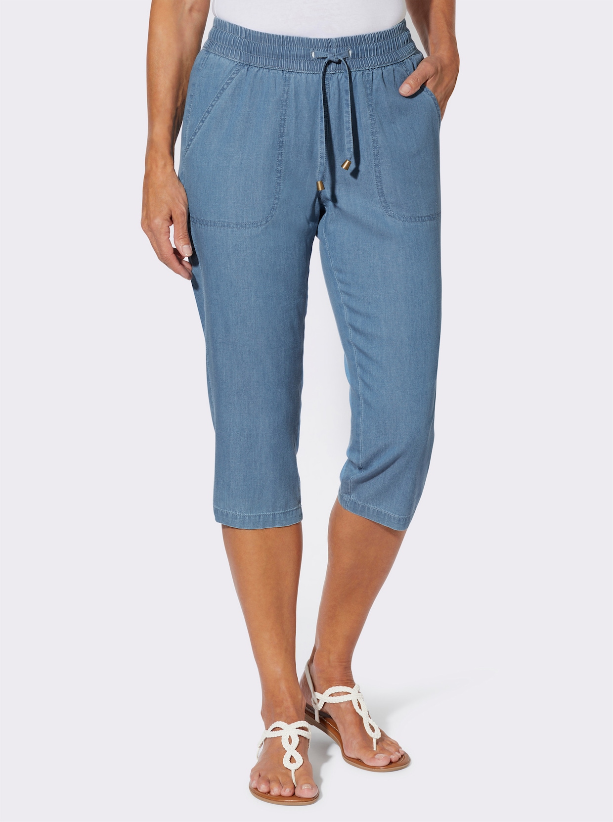 Caprijeans mit Rundum-Dehnbund - blue-bleached