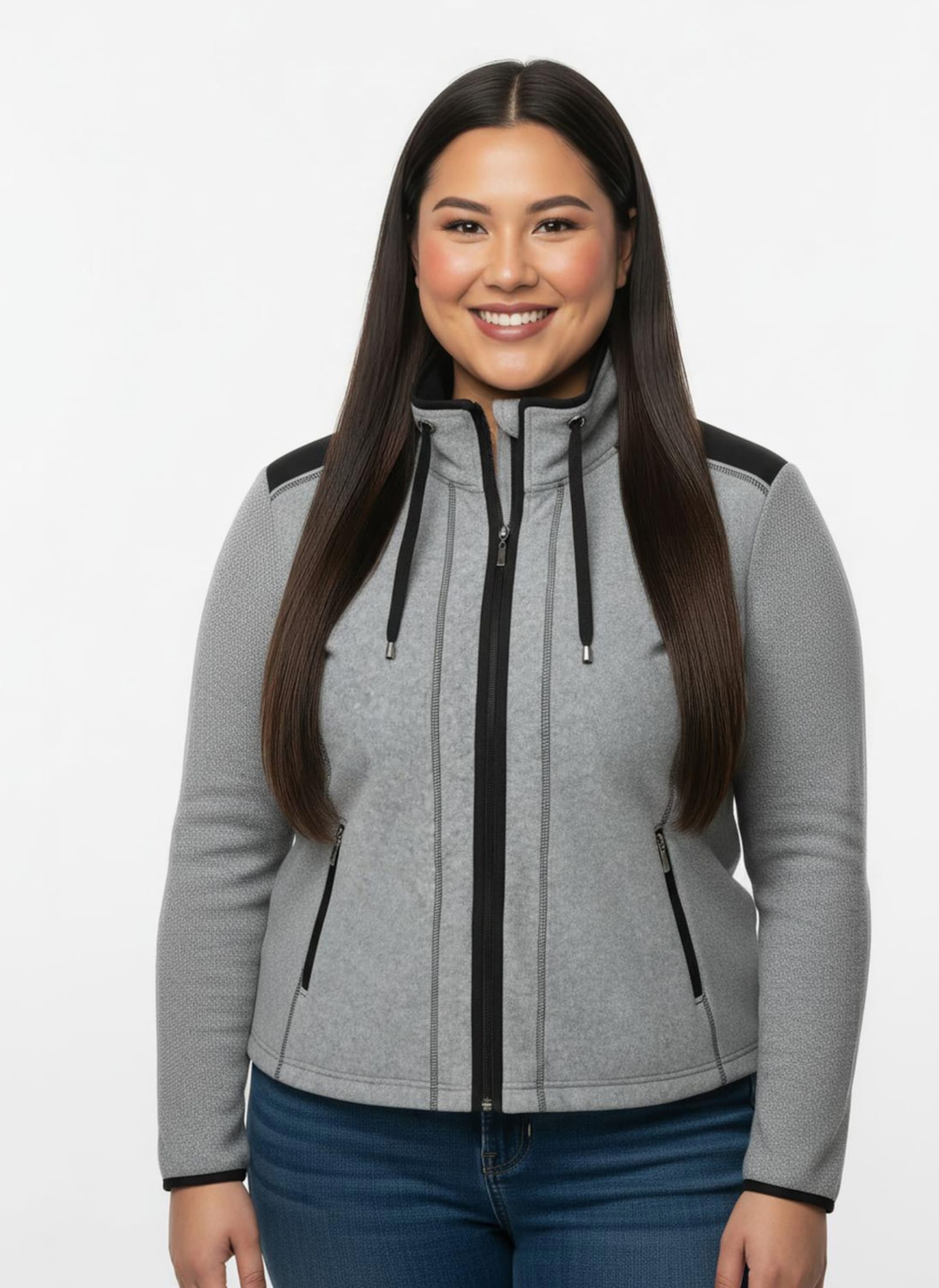 Fleecejacke mit Kontraststreifen - grau-schwarz