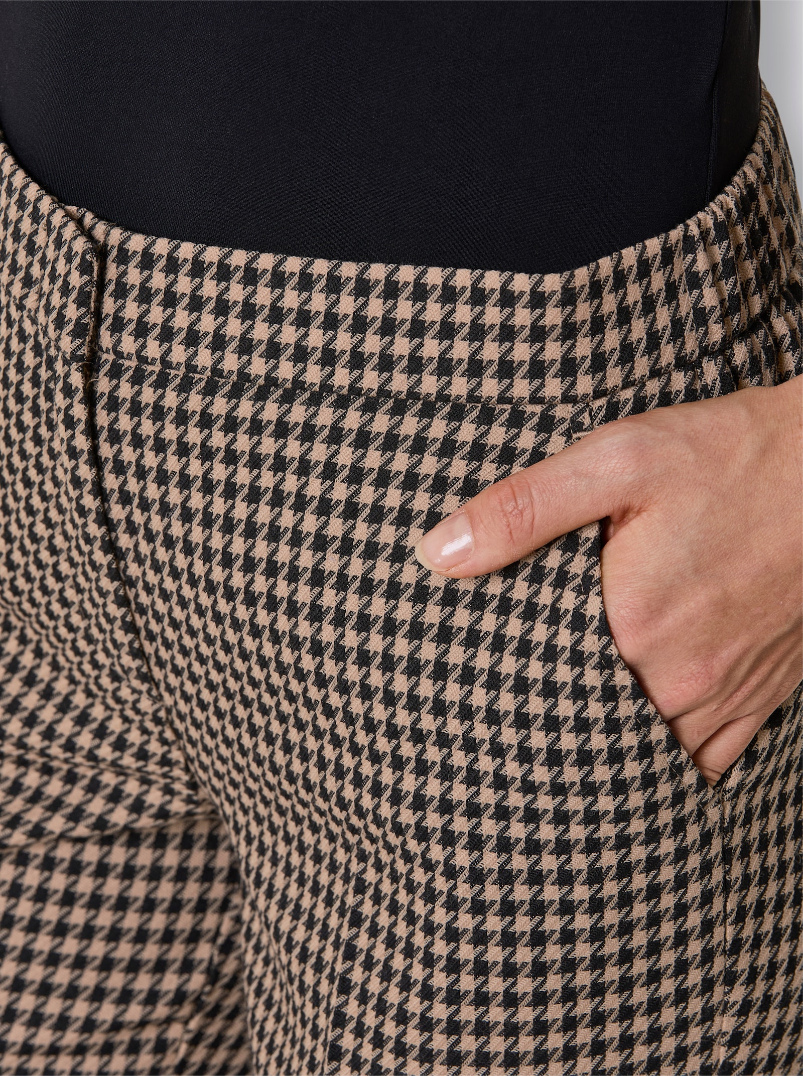 CREATION L PREMIUM Wollhose mit Bügelfalte - schwarz-camel-gemustert