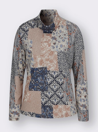Colshirt - duivenblauw/cognac bedrukt