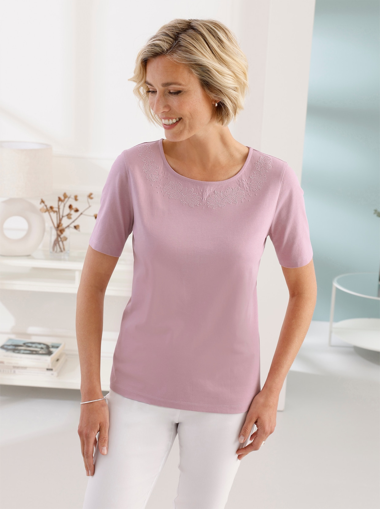 Shirt met ronde hals - mauve