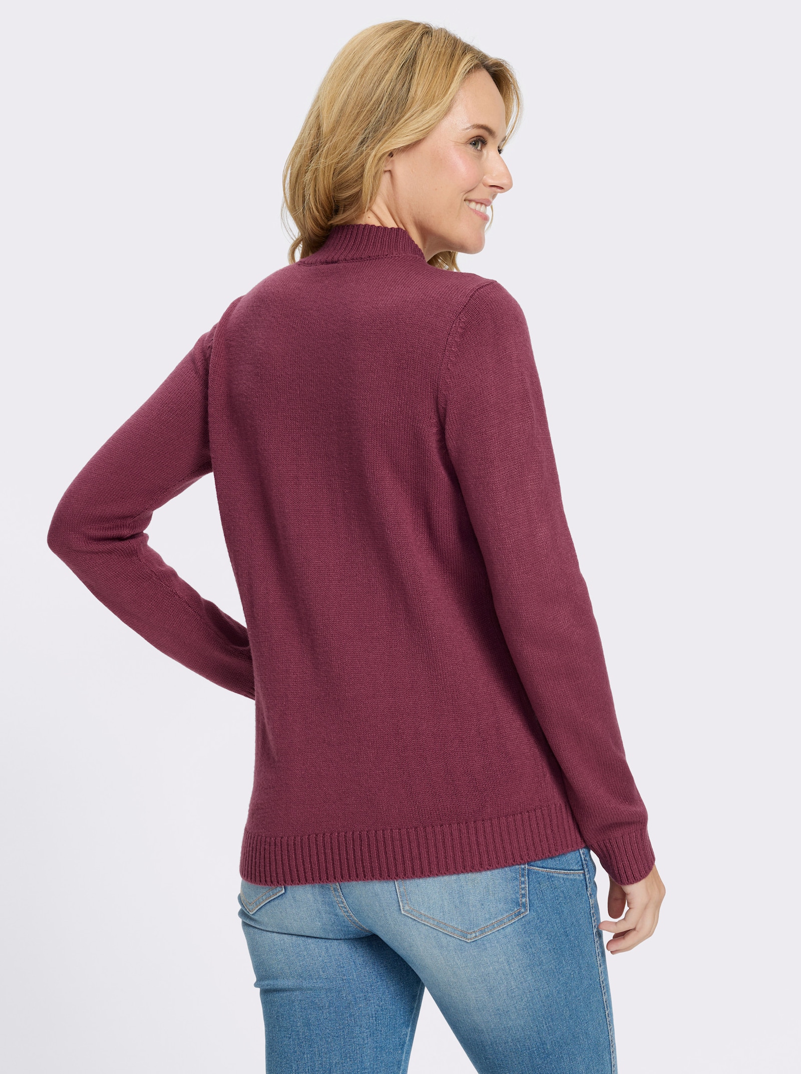 Stehkragenpullover im Animal-Dessin - bordeaux-schwarz