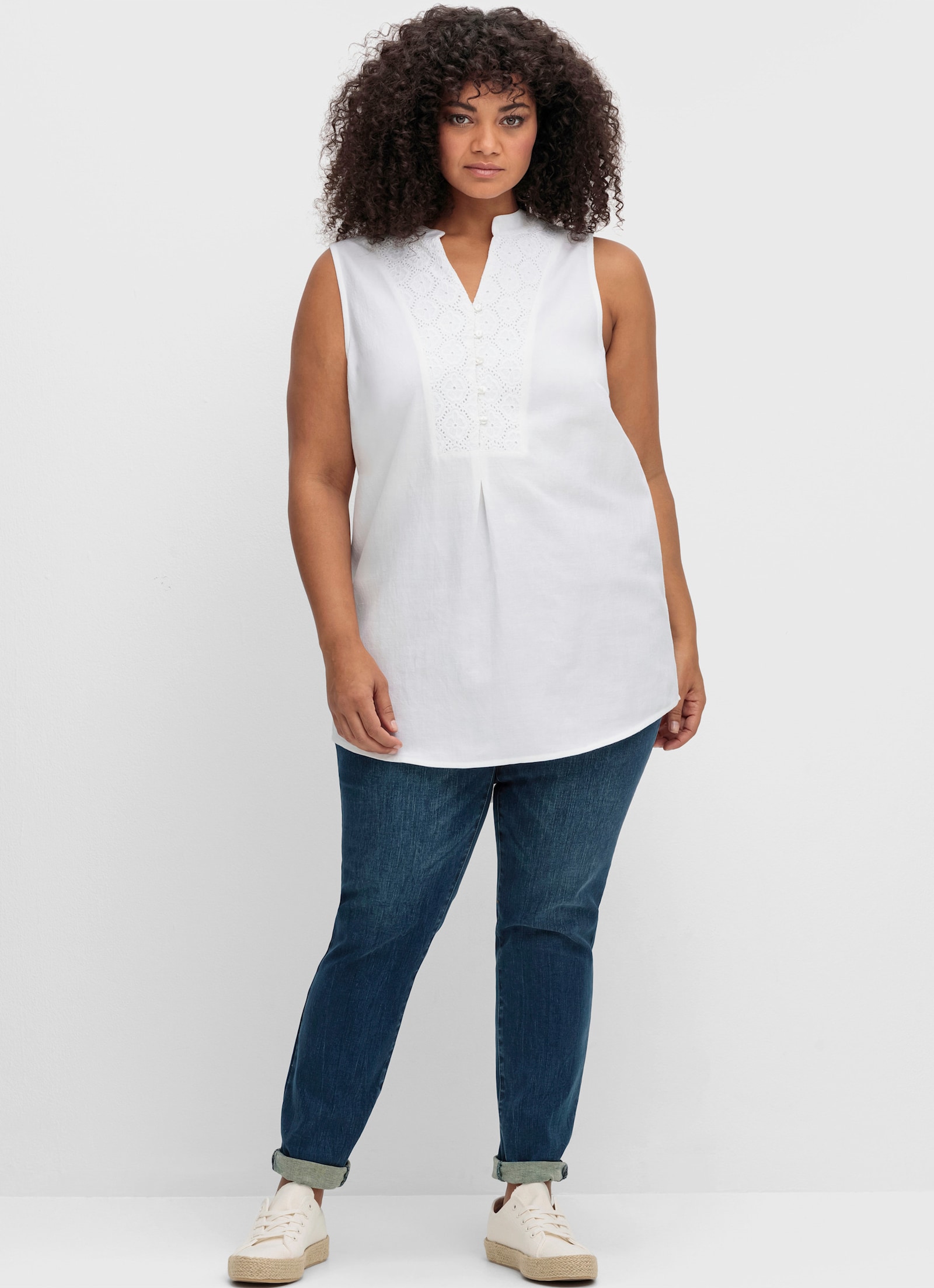 sheego by Joe Browns Blusentop mit Spitzenbesatz - weiß