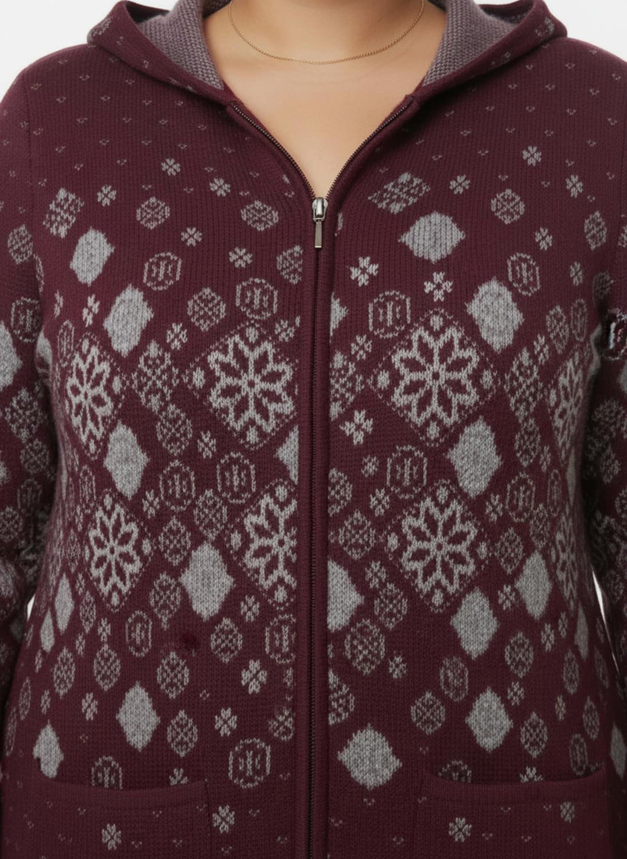 Longstrickjacke - dunkelrot-gemustert