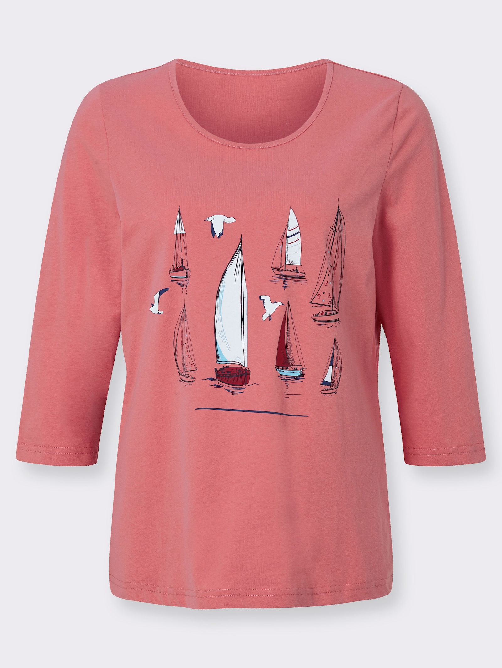 T-shirt à manches 3/4 avec motif voilier - rose flamant