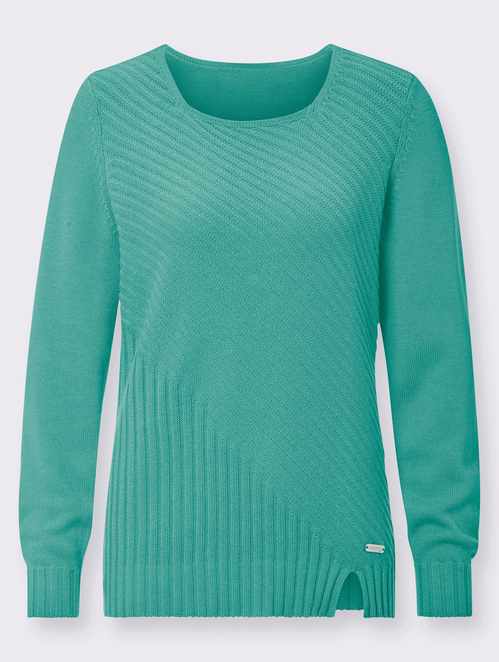 Gebreide pullover met structuurpatroon - blauwgroen