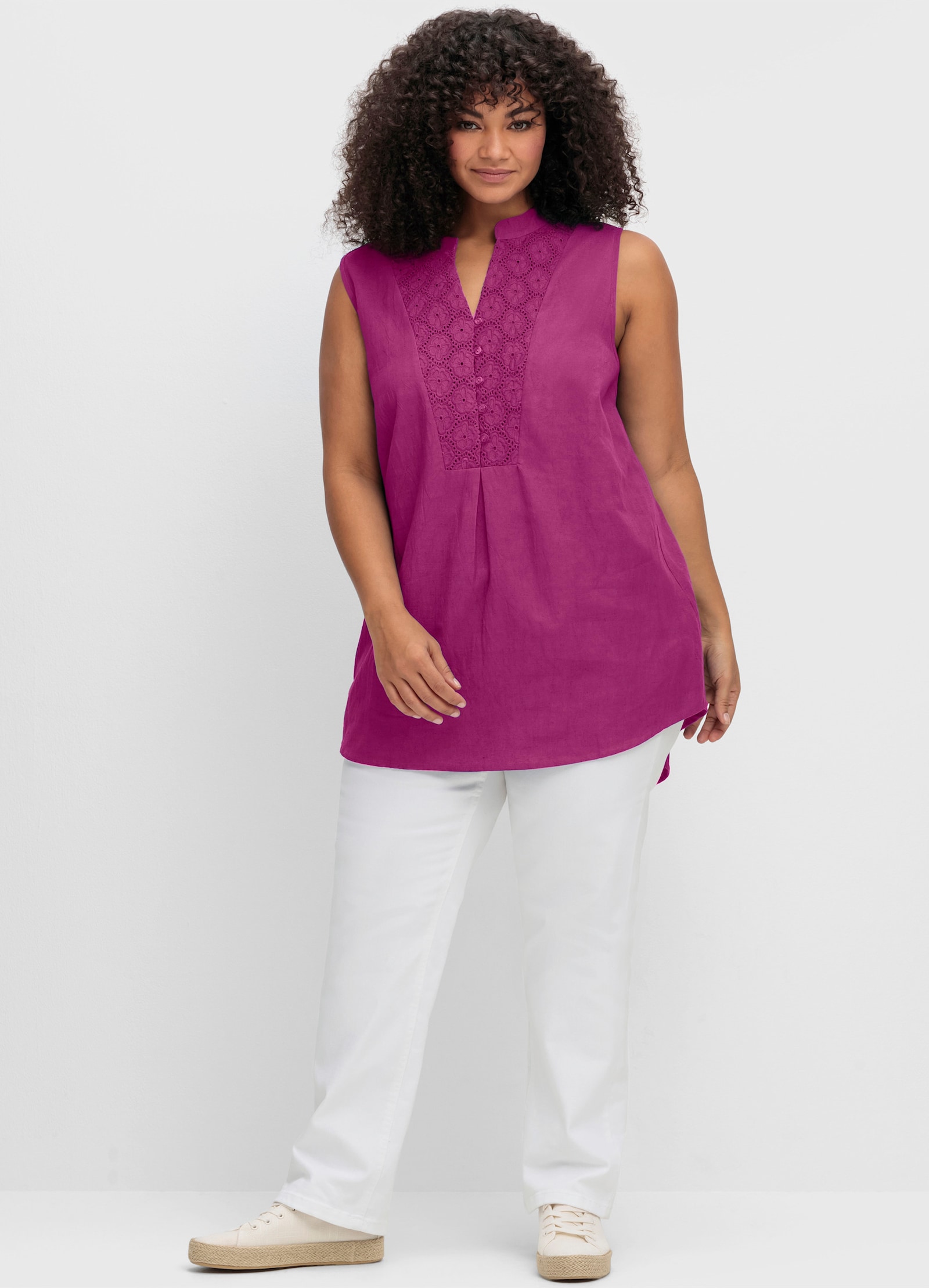 sheego by Joe Browns Blusentop mit Spitzenbesatz - magenta