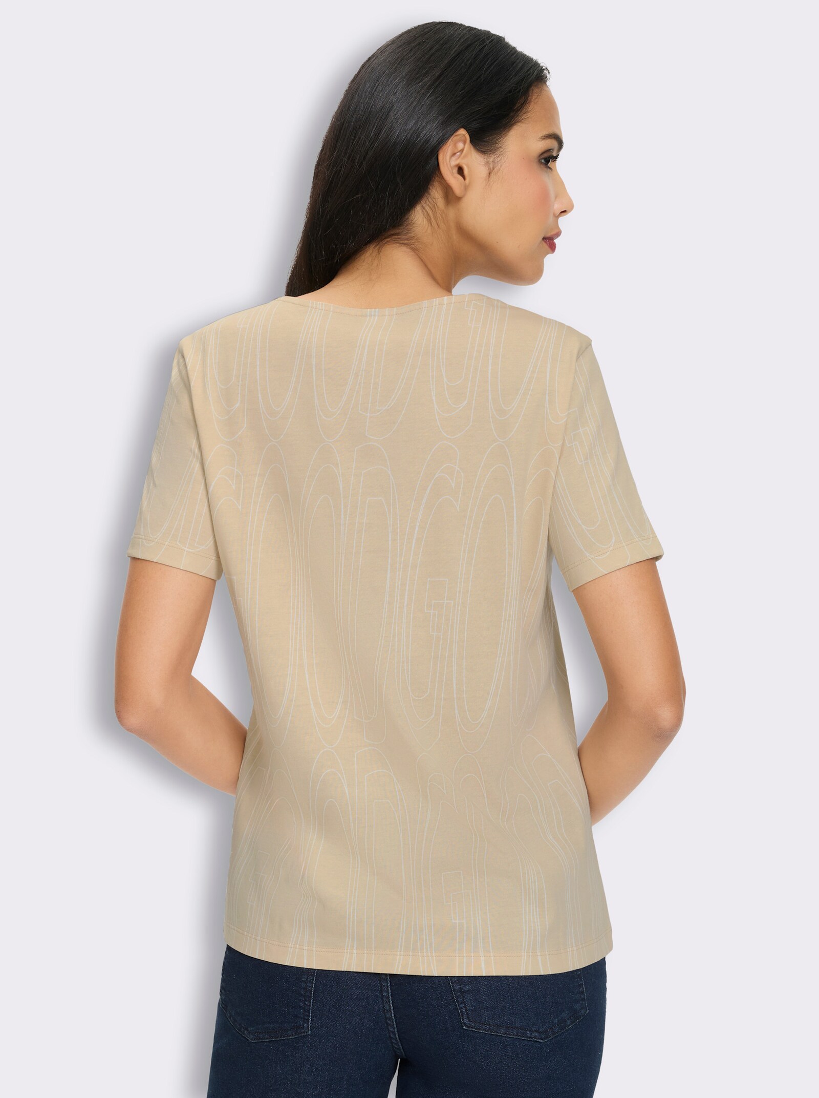 Kurzarmshirt mit Allover-Druck - sand-ecru-bedruckt