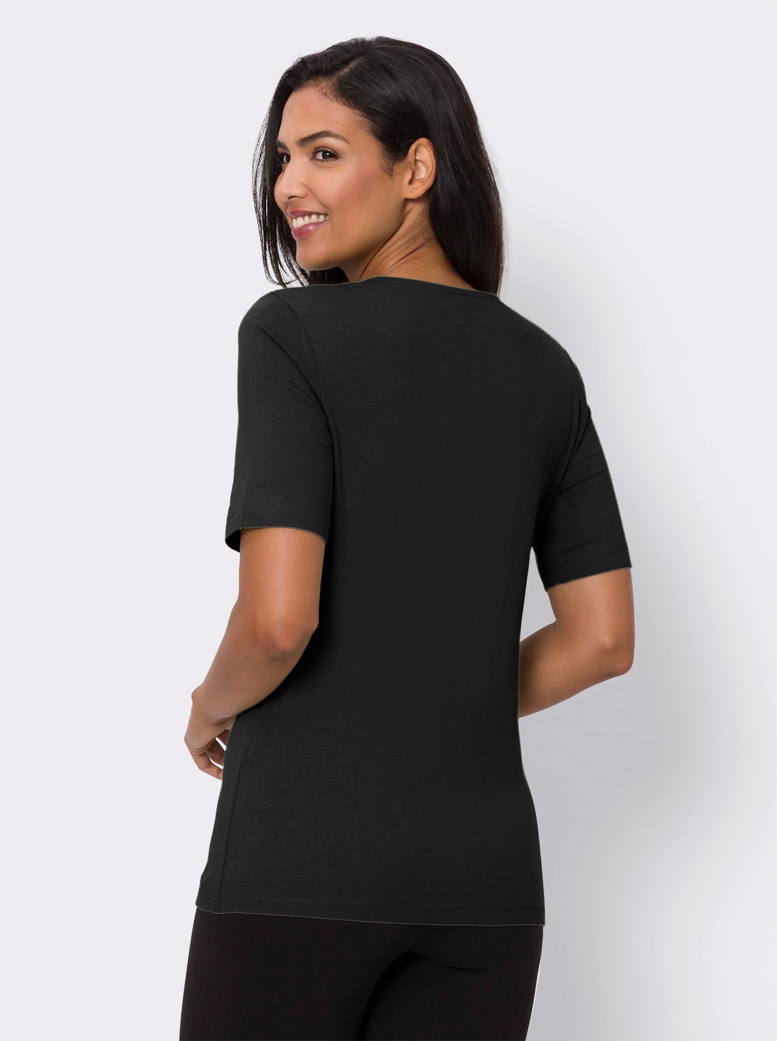 Freizeitshirt mit gestreiftem Zierband - schwarz