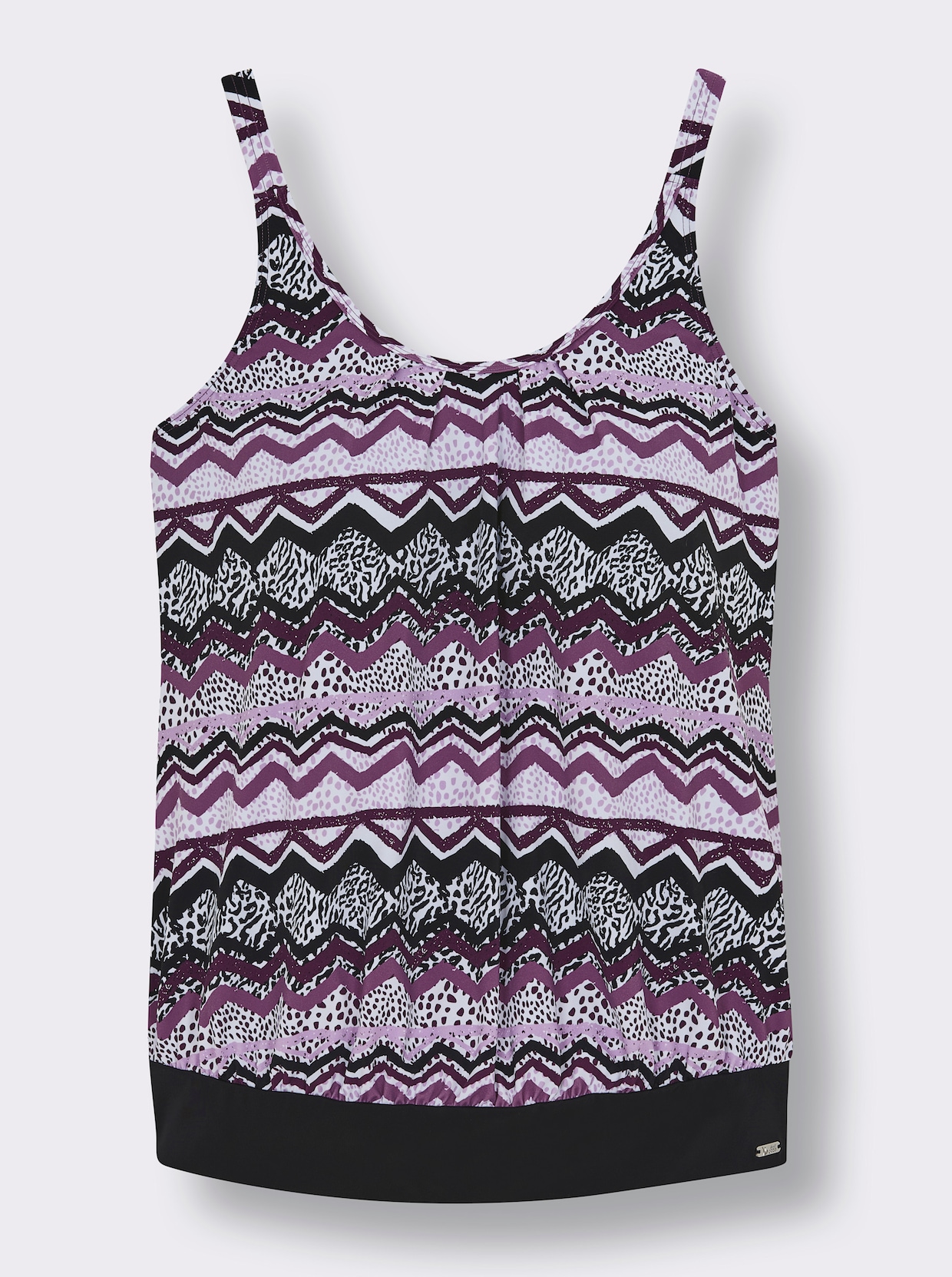 feel good Tankini-Oberteil im Zickzack_Dessin - violett-schwarz-bedruckt
