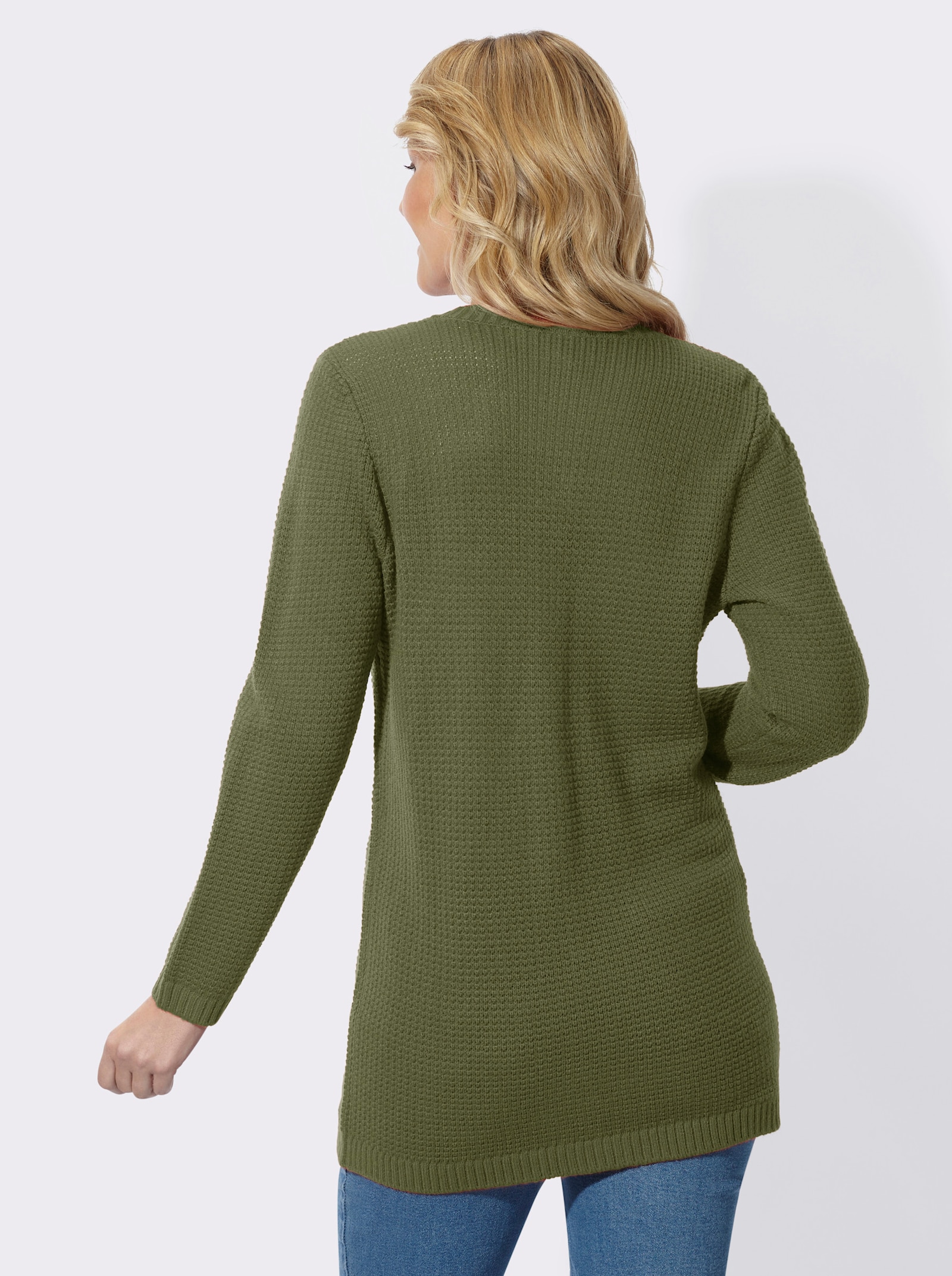 Longstrickjacke mit Schmuckknöpfen - khaki