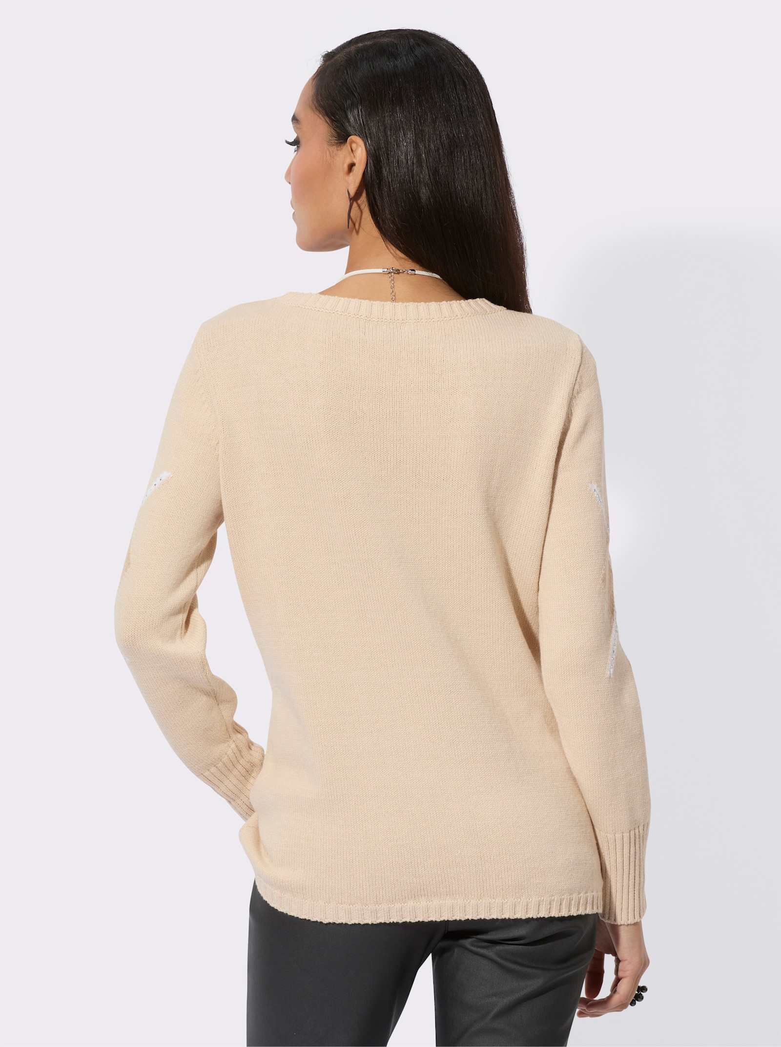 Rundhalspullover mit Glitzersteinchen - sand