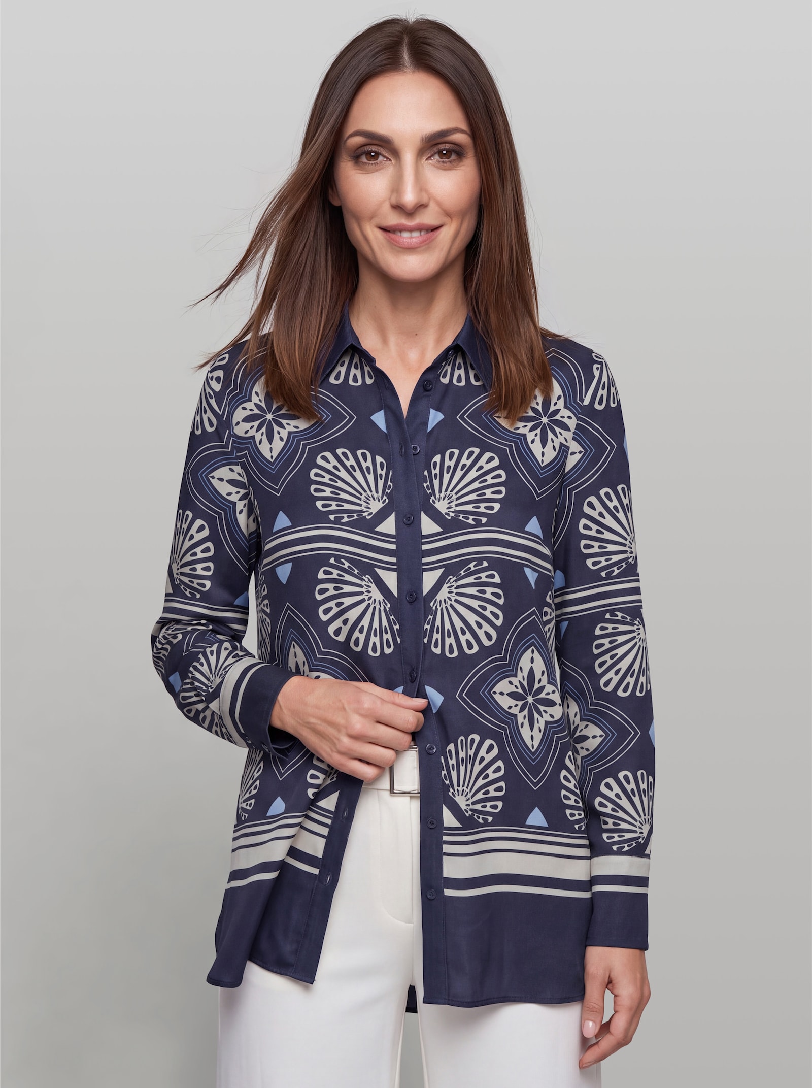heine Druckbluse mit Bordürenprint - marine-champagner-bedruckt