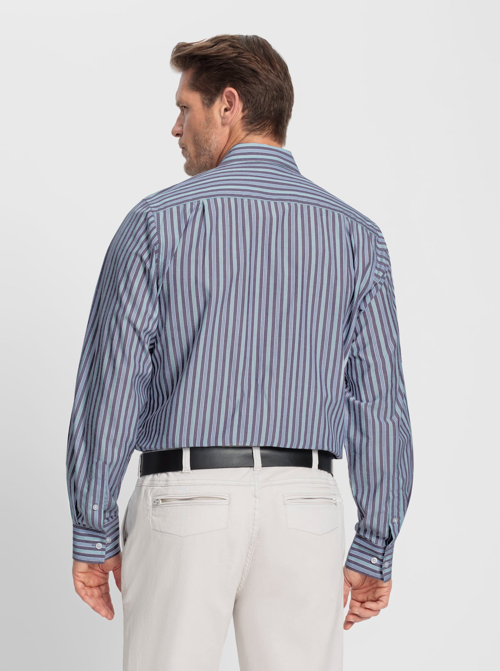 Marco Donati Langarmhemd mit Streifen-Muster, garngefärbt - marine-jeansblau-gestreift