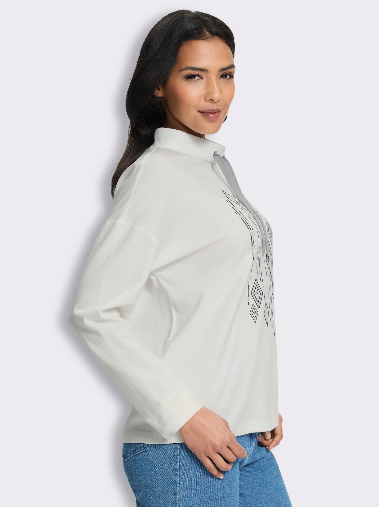  Stehkragenshirt in Interlock-Qualität - ecru-schwarz