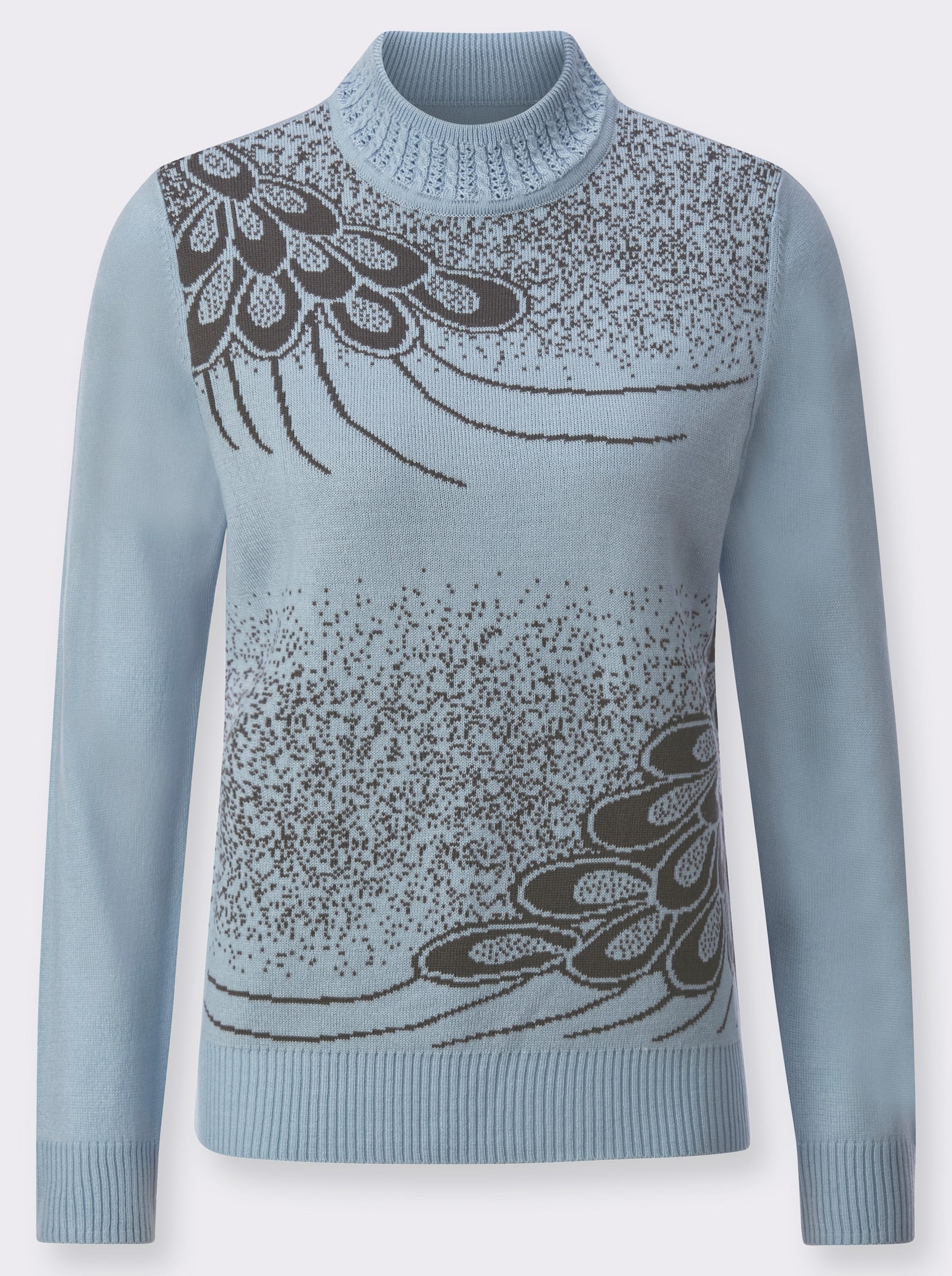Stehkragenpullover mit Intarsien-Muster - hellblau-gemustert