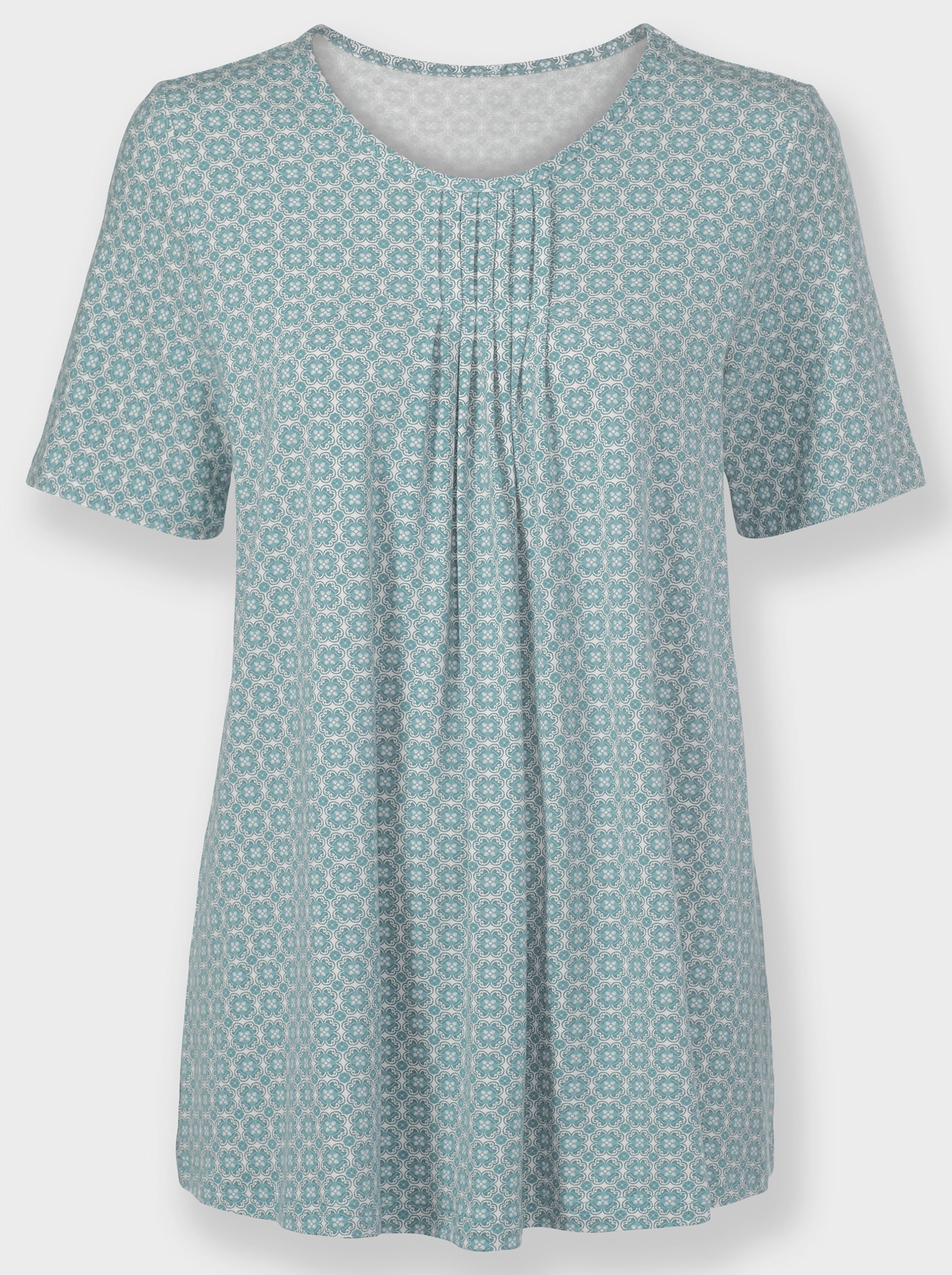 Tunikashirt in A-Linie - salbei-weiß-bedruckt