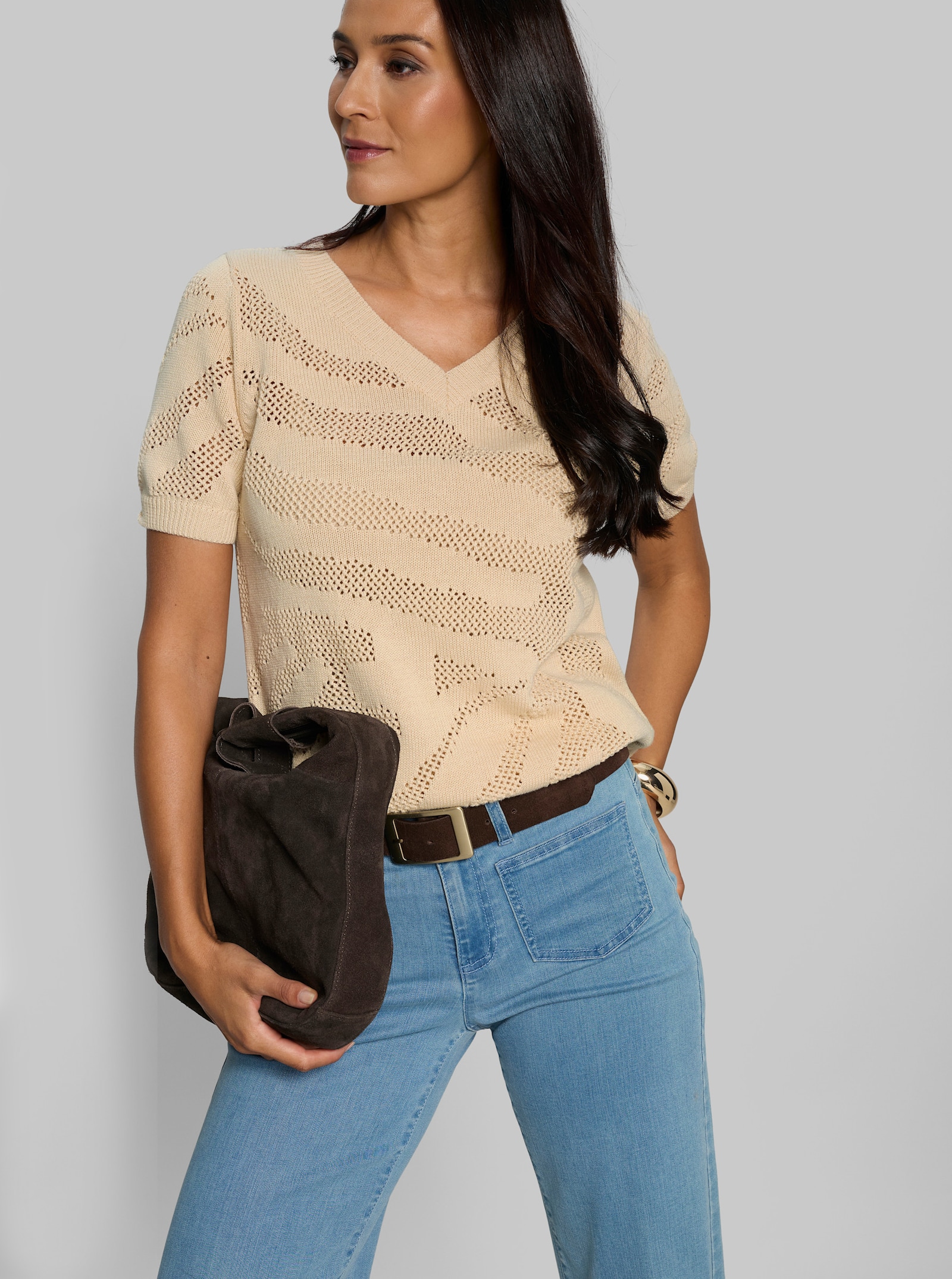 heine Ajourpullover mit aufwendigem Muster - sand