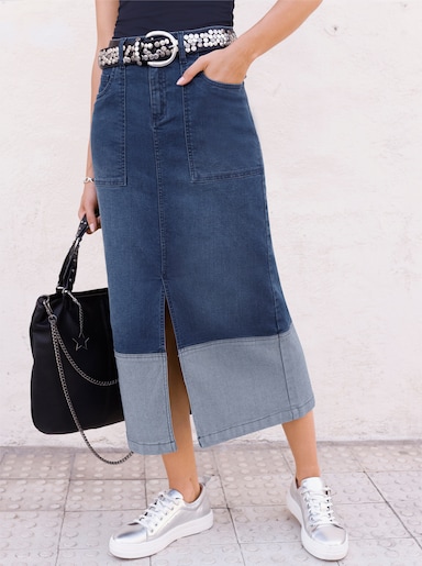 Jeansrock mit Kontrasteinsatz am Saum - blue-stone-washed