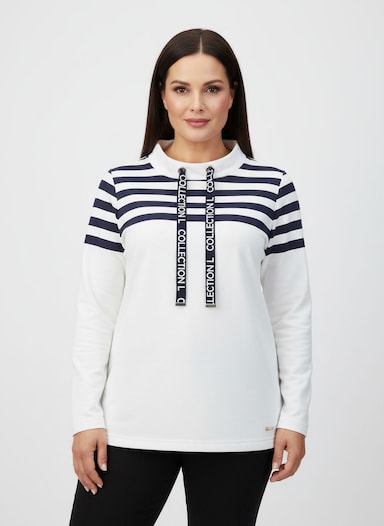 Sweatshirt mit hohem Stehkragen - ecru-marine