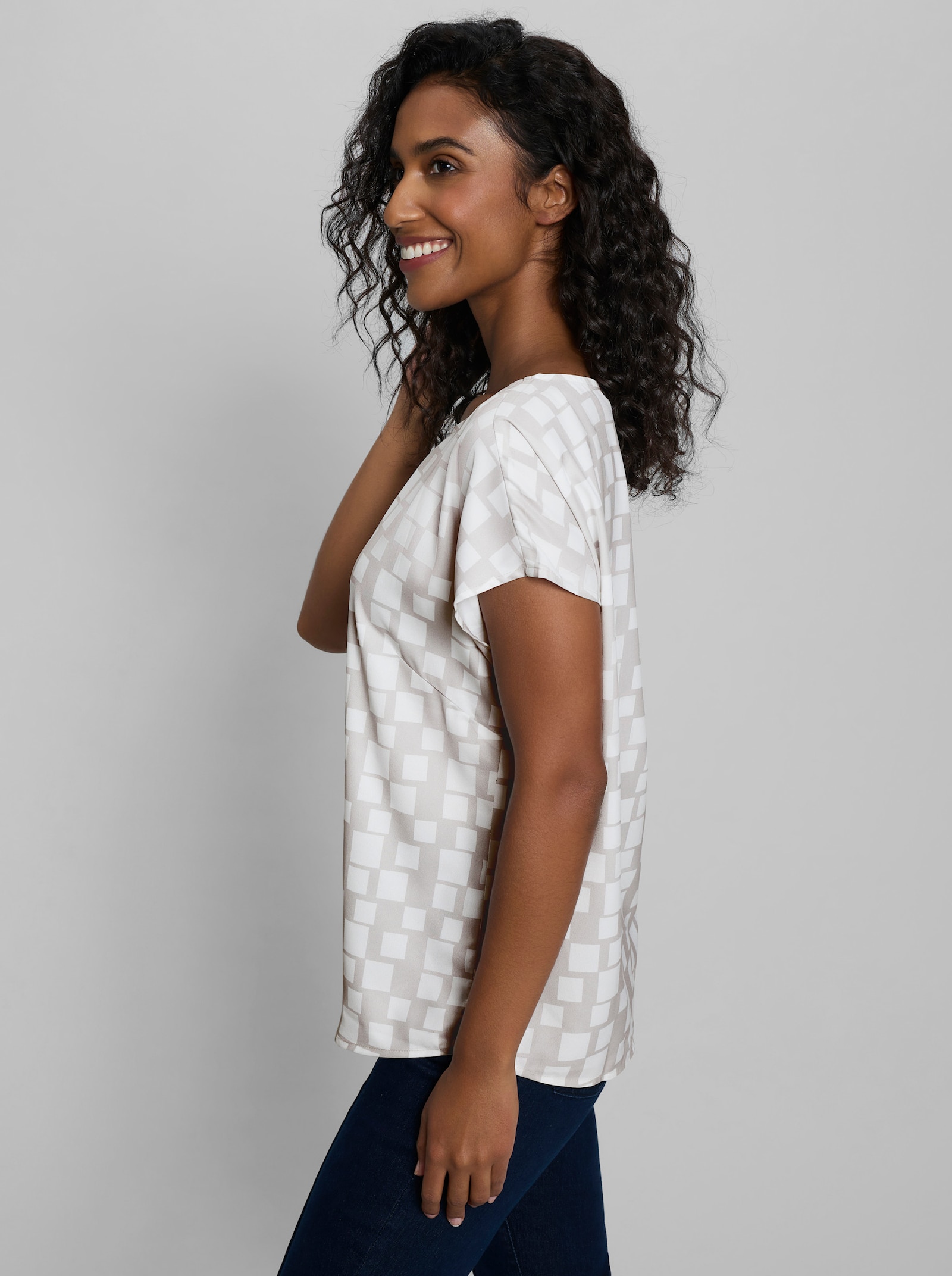 heine Druckbluse mit Grafik-Print - hellgrau-ecru-bedruckt