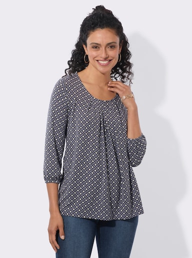 3/4-Arm-Shirt mit Gummizug am Ärmel - taubenblau-graphit-bedruckt