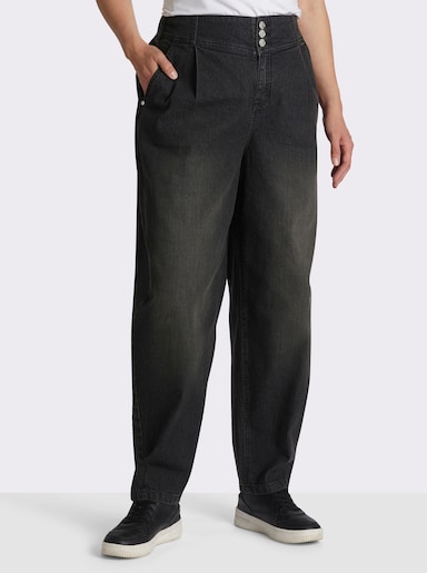 sheego High-waist-Jeans mit Bundfalten und Barrel-Leg - graphit denim