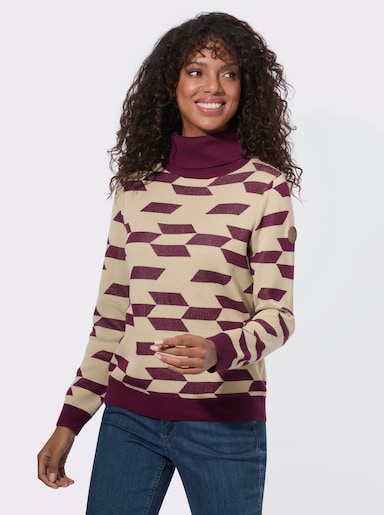 Rollkragenpullover mit gerippten Abschlüssen - bordeaux-sand-gemustert